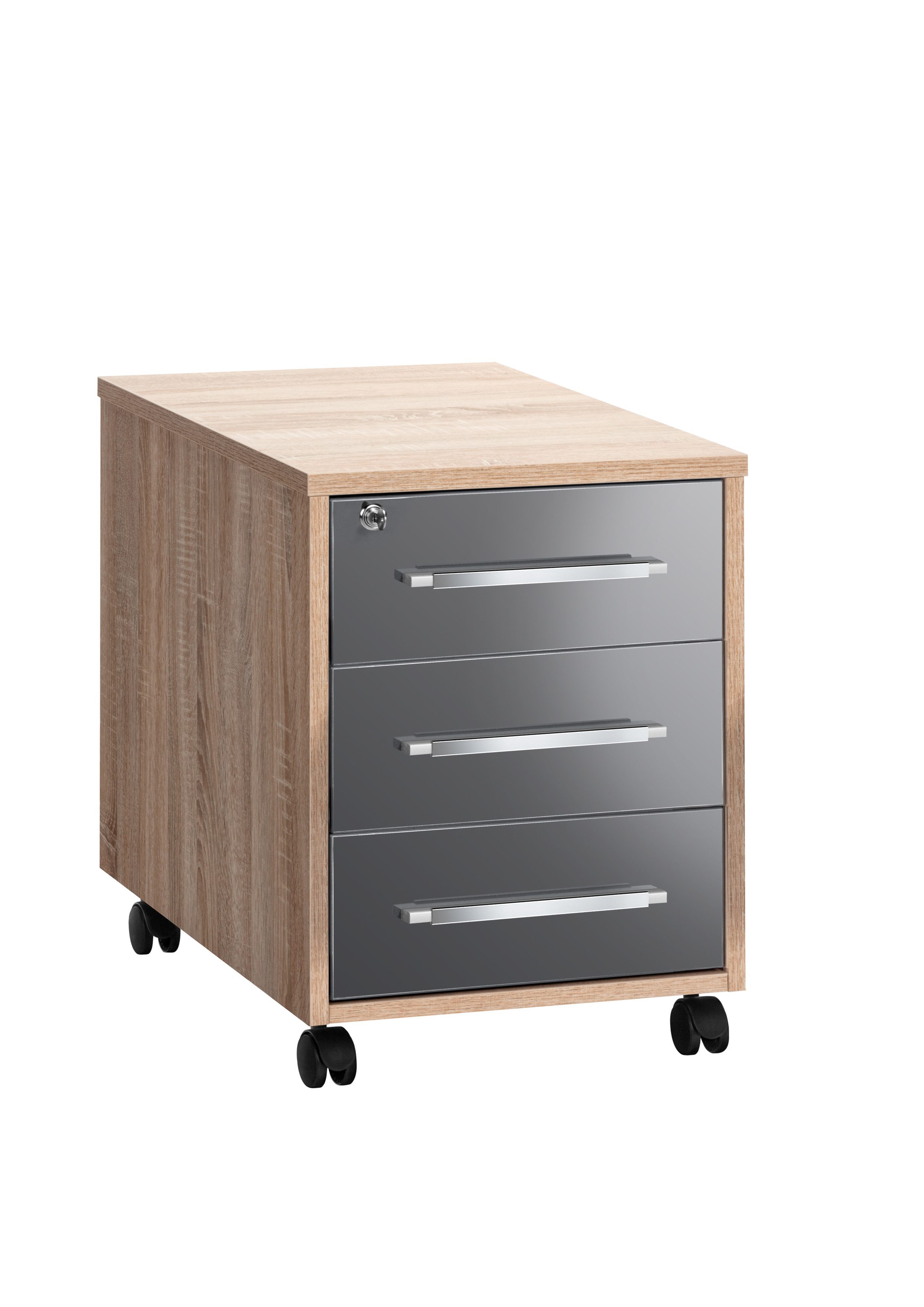 Maja Möbel Rollcontainer 1716 3-Schub, Edelbuche, Fronten weiß hochglanz