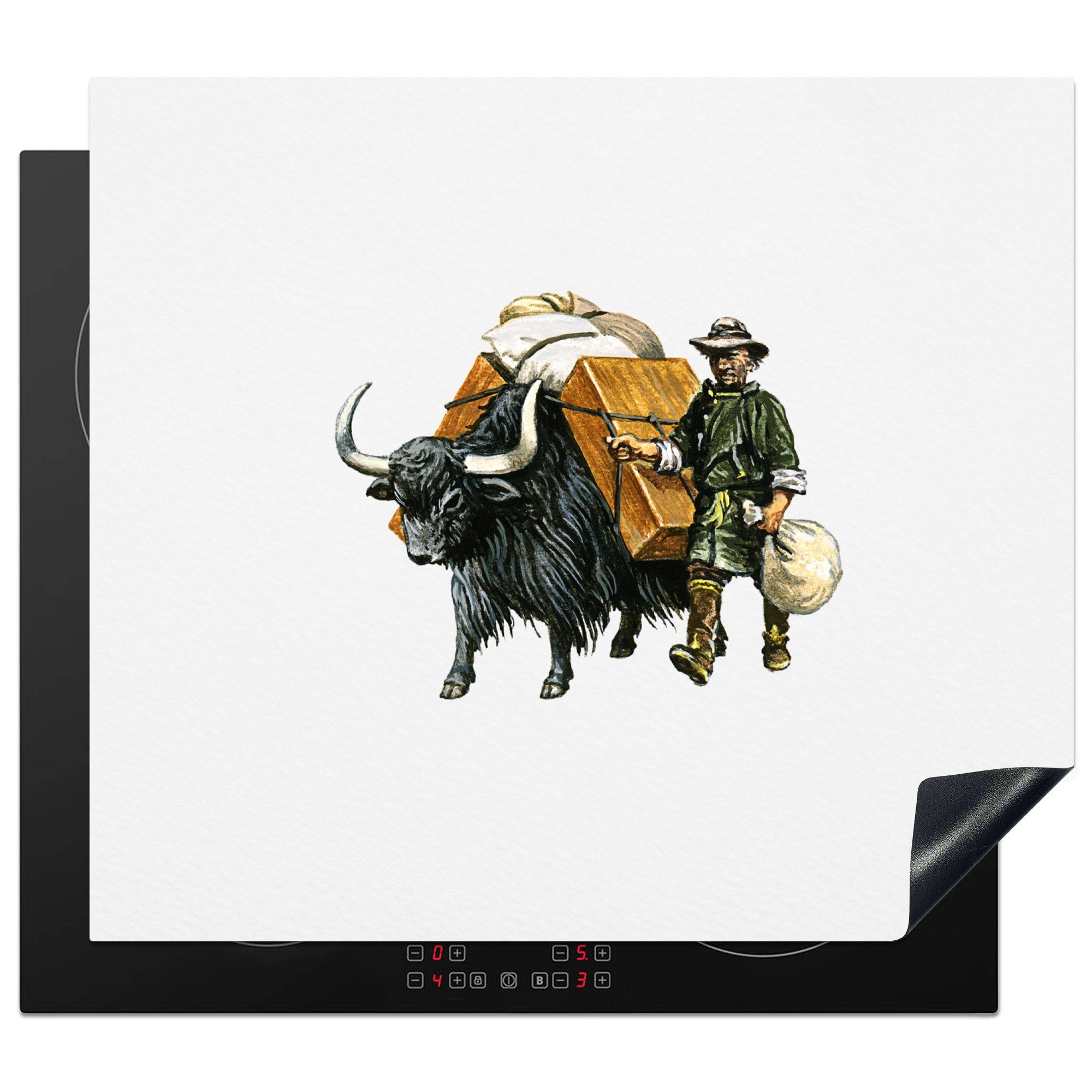 MuchoWow Herdblende-/Abdeckplatte Illustration einer verpackten Jacke, Vinyl, (1 tlg), 60x52 cm, Mobile Arbeitsfläche nutzbar, Ceranfeldabdeckung