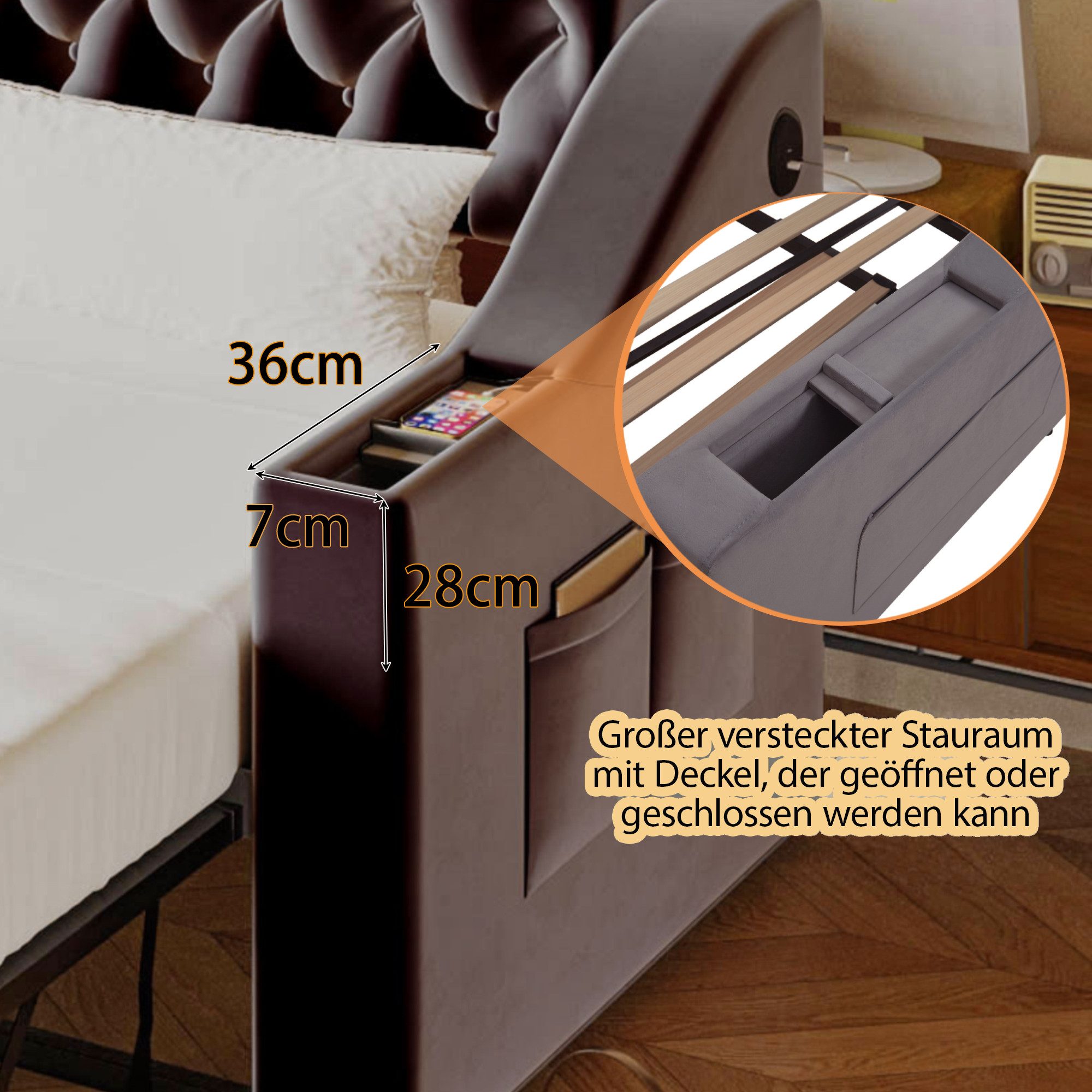 Odikalo Schlafsofa Schlafcouch 90x190 mit Lattenrost & USB Ohne Matratze, Polsterbett Schlafsofa, 90/180*190 cm, Breitere und Dickere Armlehnen mit USB-Ladeansc – Bild 5 von 5