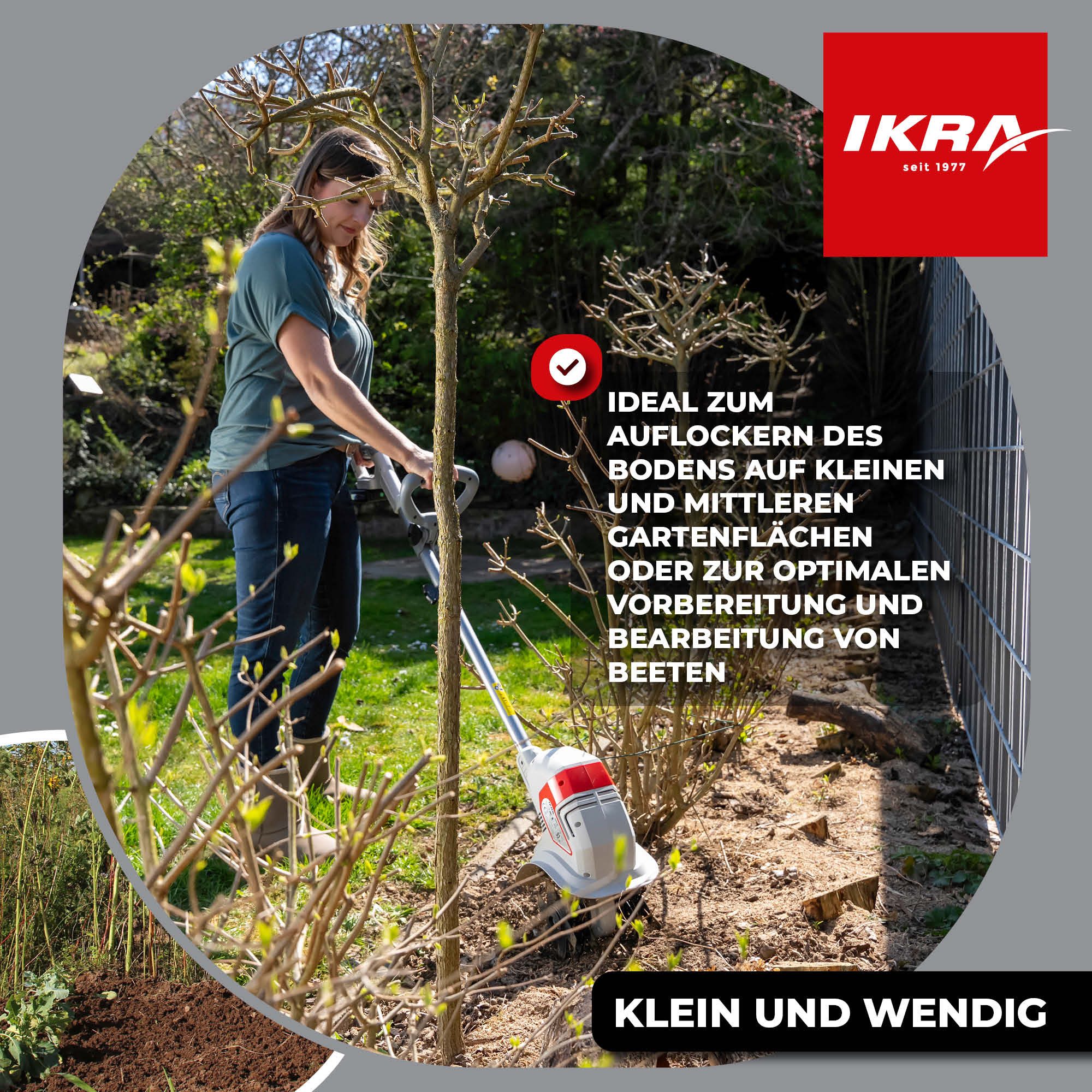 ikra GmbH Akku-Motorhacke IAMH 20, 19 cm Arbeitsbreite, inkl. Akku & Ladegerät, besonders leicht (4kg), ideal für verwinkelte & schmale Beete – Bild 4 von 5