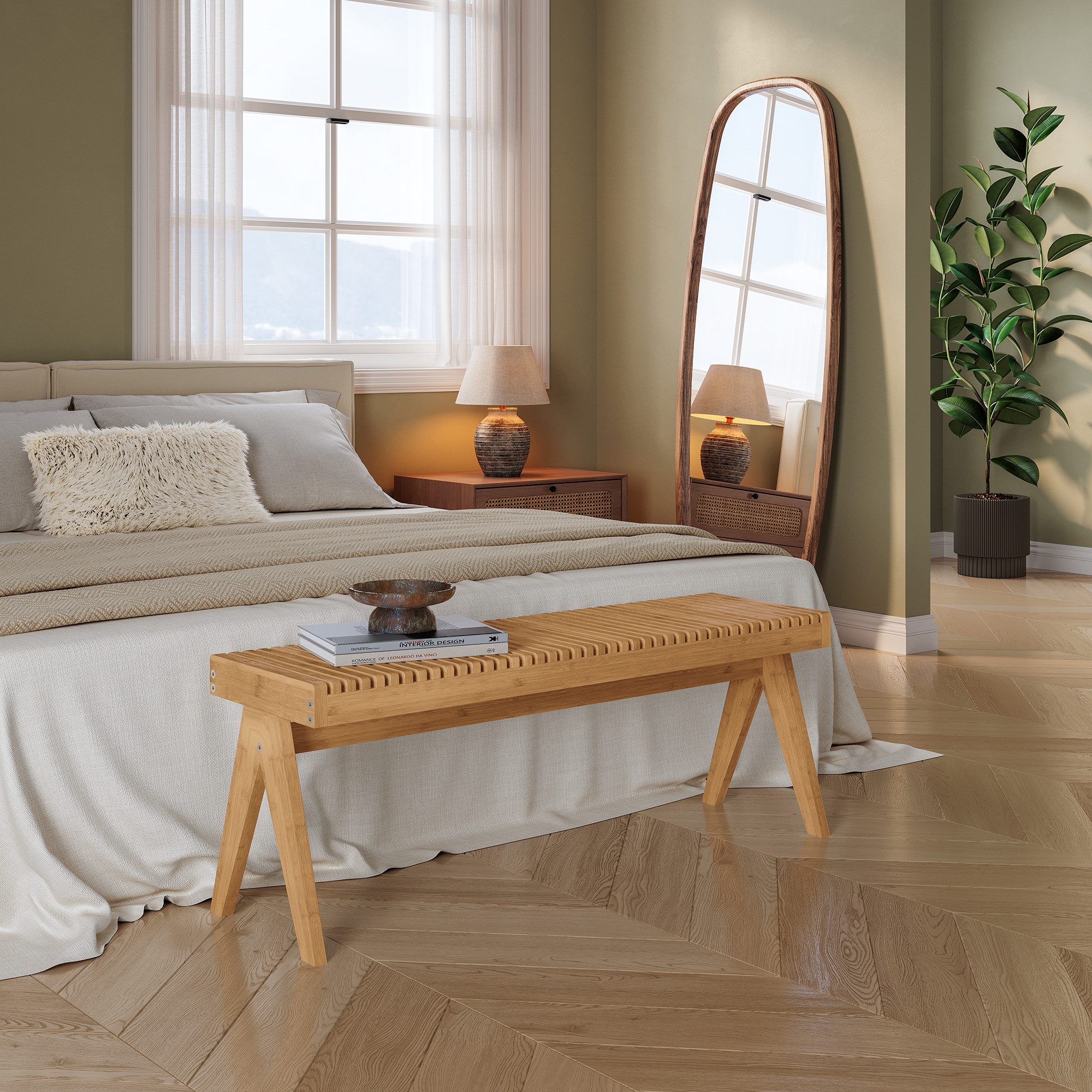 en.casa Sitzbank, »Lasdarvoo« 120 x 35 x 45 cm Bambus Natur