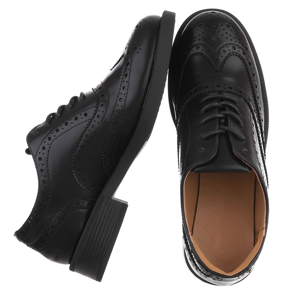 Ital-Design Damen Budapester Schnürschuh mit Lochmuster Schnürschuh (91742616) Blockabsatz Schnürer in Schwarz