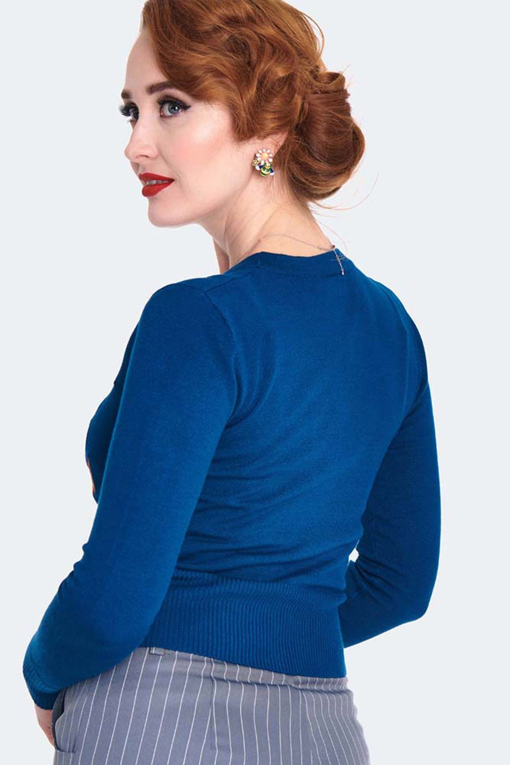 Voodoo Vixen Strickjacke Blue Woodland Cardigan Retro Vintage Blumen Vögel Pilze – Bild 5 von 5