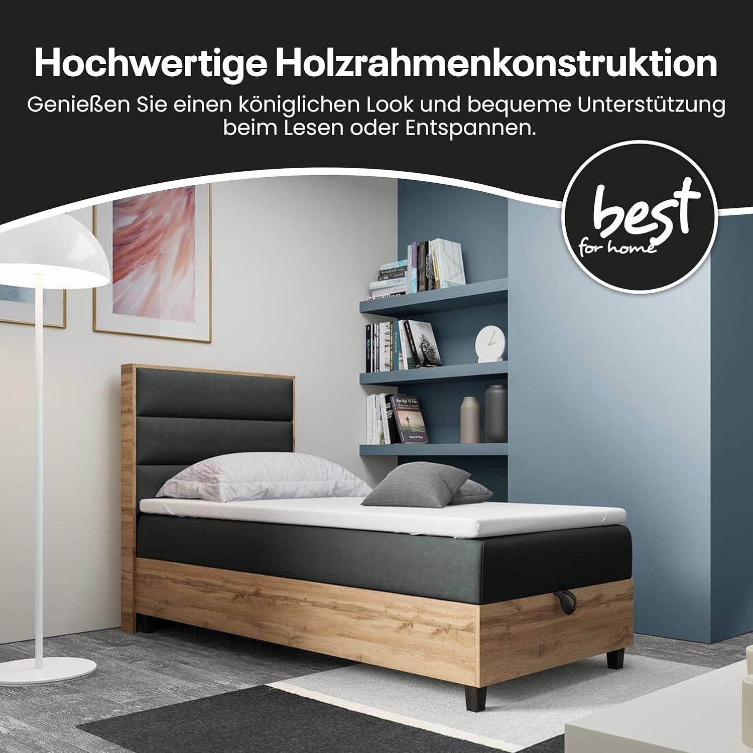 Best for Home Boxspringbett Trinity K-1 Einzelbett mit Bettkasten, Bett mit Komfort Topper T-5cm (Bett, Polsterbett mit Stauraum, Jugendbett, Kinderbett versch. Größen, 4-St., 70x200 80x200 90x200 100x200 cm), Verschiedene Liefermöglichkeiten, TOP Preis-Leistungs-Verhältnis
