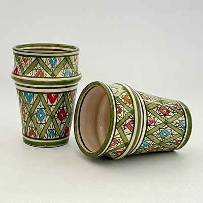 l-artisan Becher, Handbemalter Keramikbecher aus Marokko BMK, Trinkglas Aus Keramik 200ml