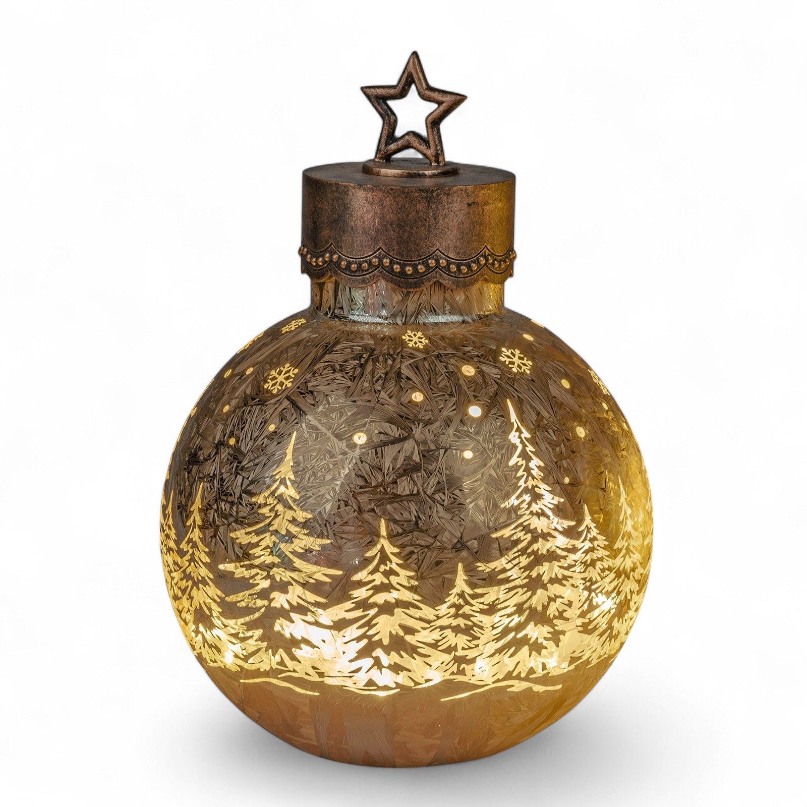 formano LED Dekolicht XL Glas-Kugel Frosty Gold 30cm Ice-Optik Timer 6h / 18 h Weihnachten, LED fest integriert