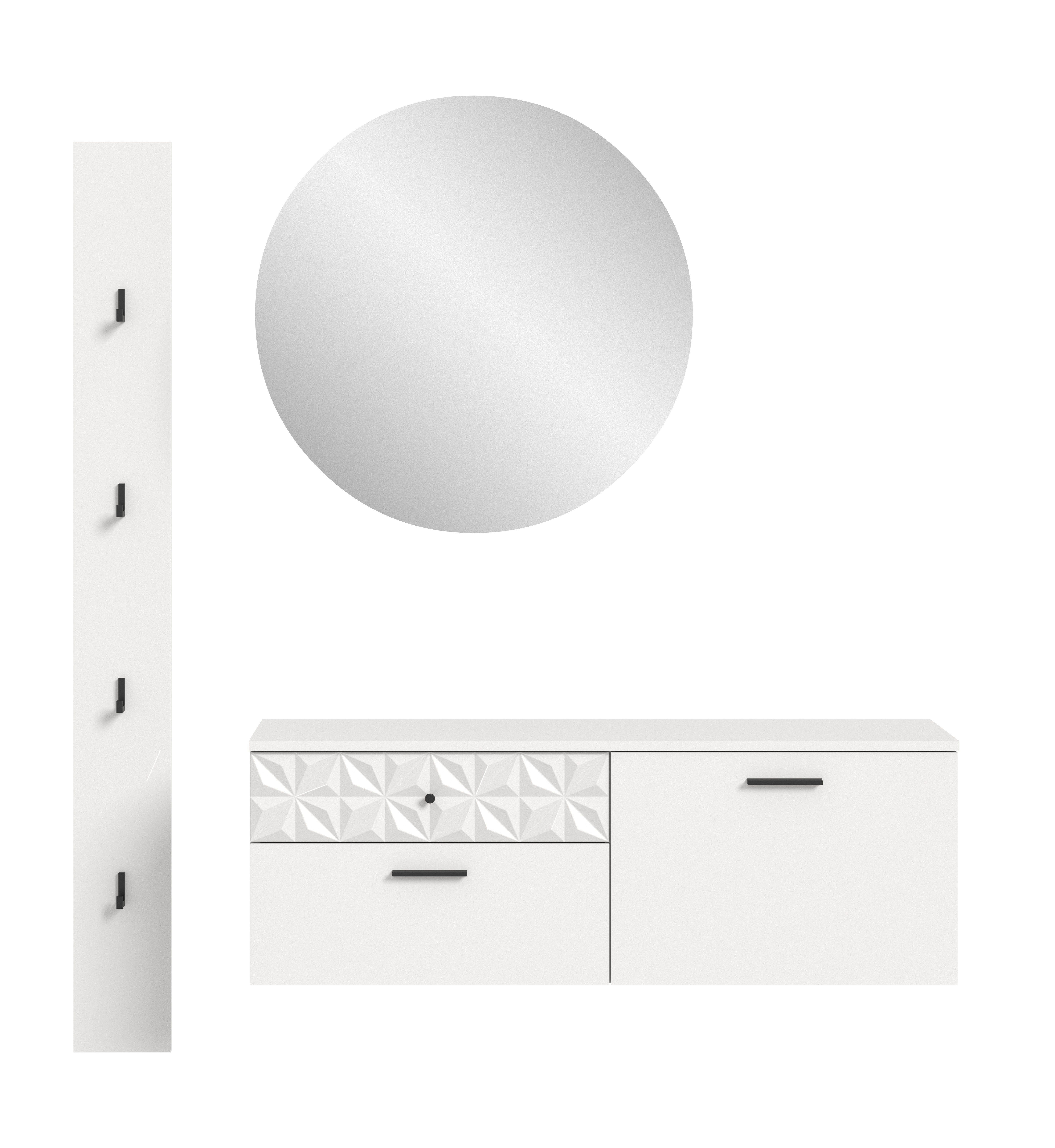 furnling Garderoben-Set Prima, (3-St., aus Wandpaneel, Schuhschrank, Spiegelschrank), ideal für den Flur, Schuhkommode, Flurschrank, Breite 141 cm