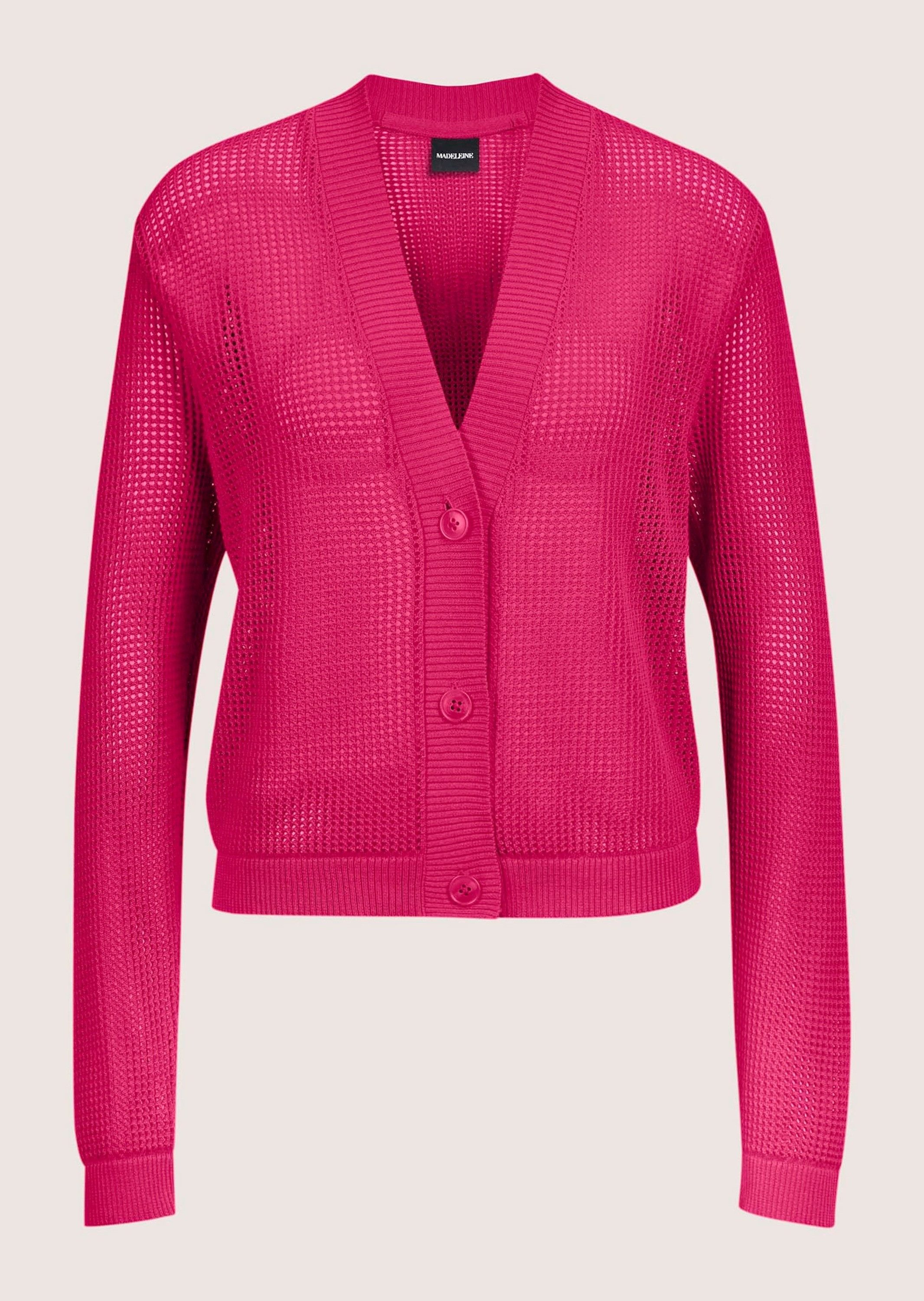 MADELEINE Strickjacke Kurze Ajour-Strickjacke mit Knöpfen Uni-Design mit femininem V-Ausschnitt und Knopfverschluss