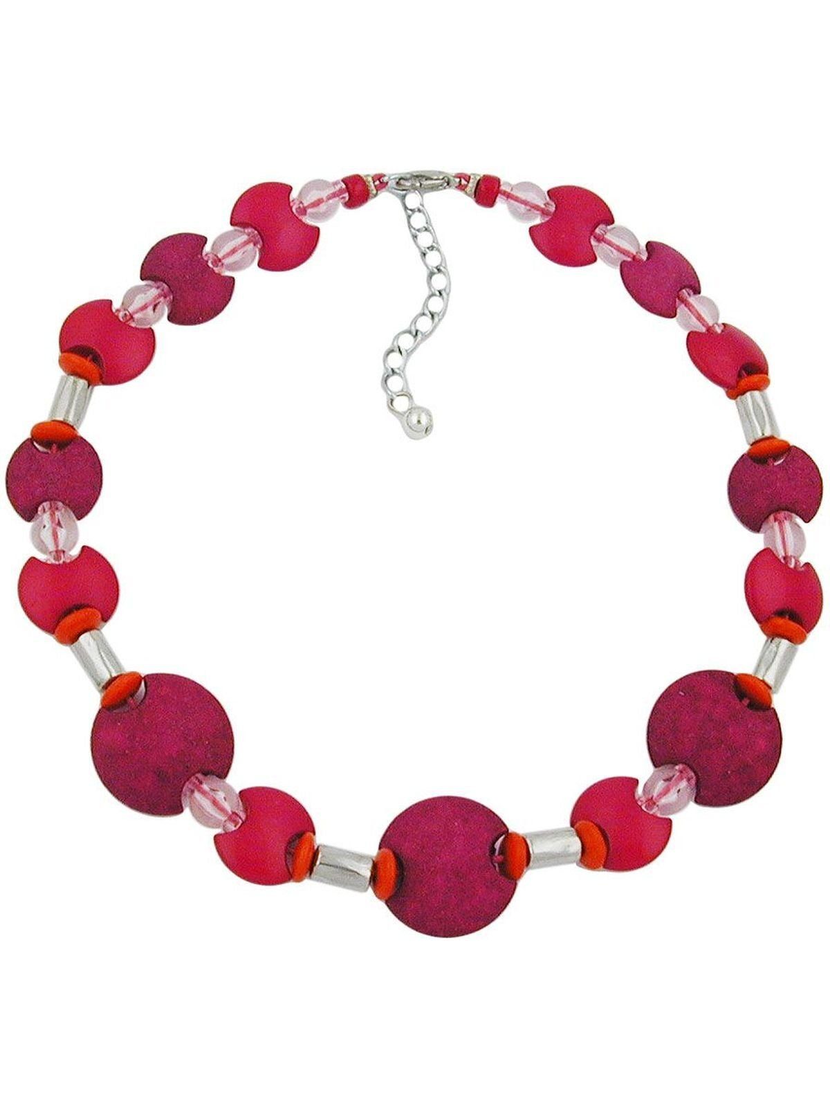 Perlenkette Kette pink-rot, silber-matt