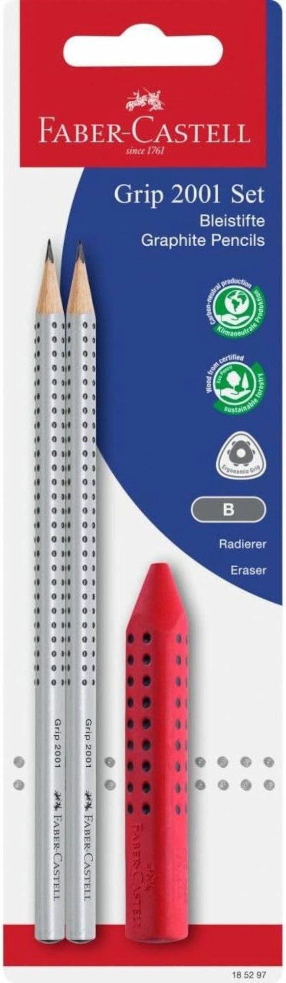 Faber-Castell Marker Faber-Castell GRIP 2001 B, 2 Stifte + 1 Radierer zufällig