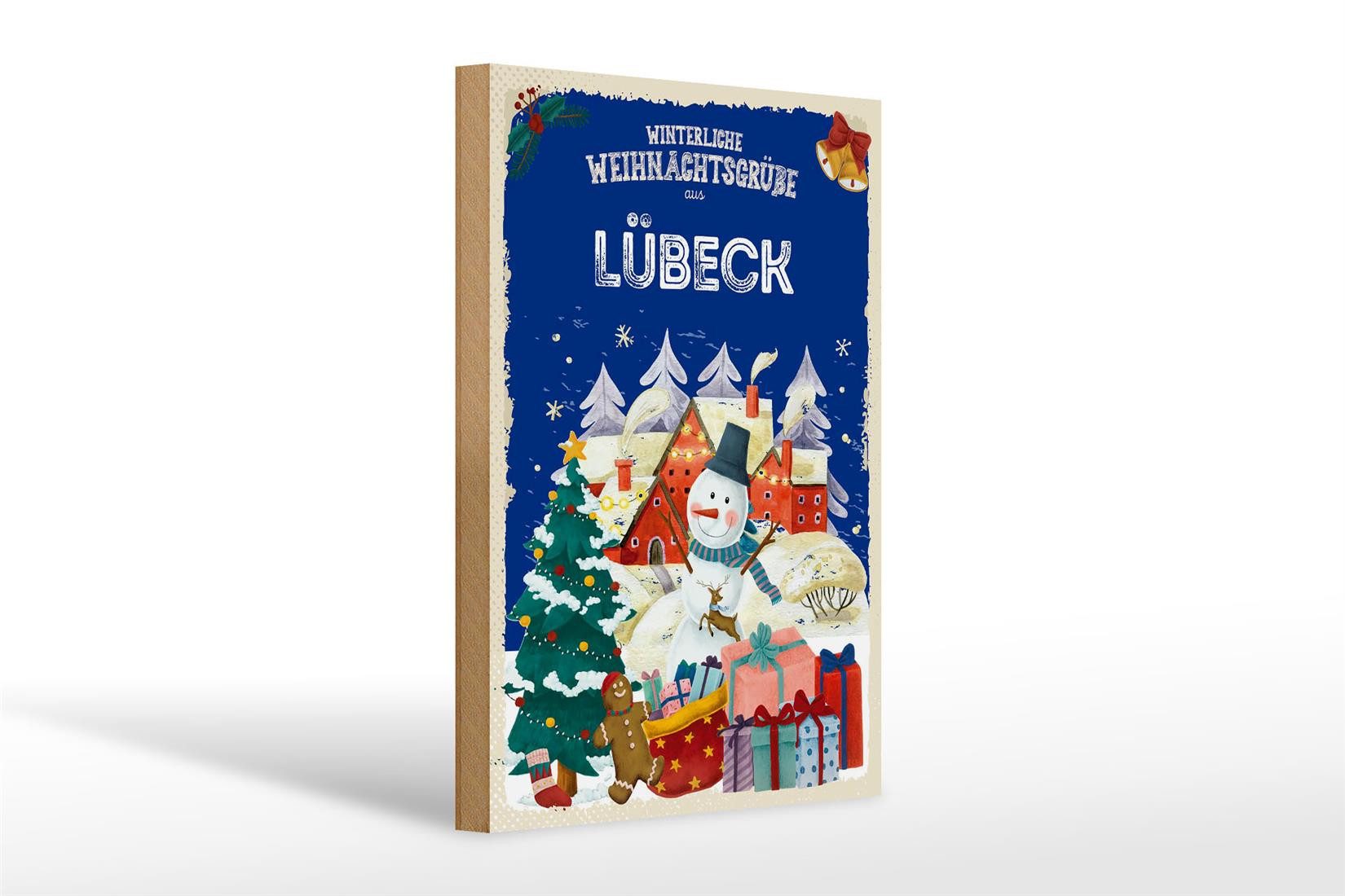 Femer GmbH Holzbild Weihnachtsgrüße aus LÜBECK 20x30cm, Feste und Feiertage (1 St), Glatte Holzfaserplatte (MDF), vorn beschichtet