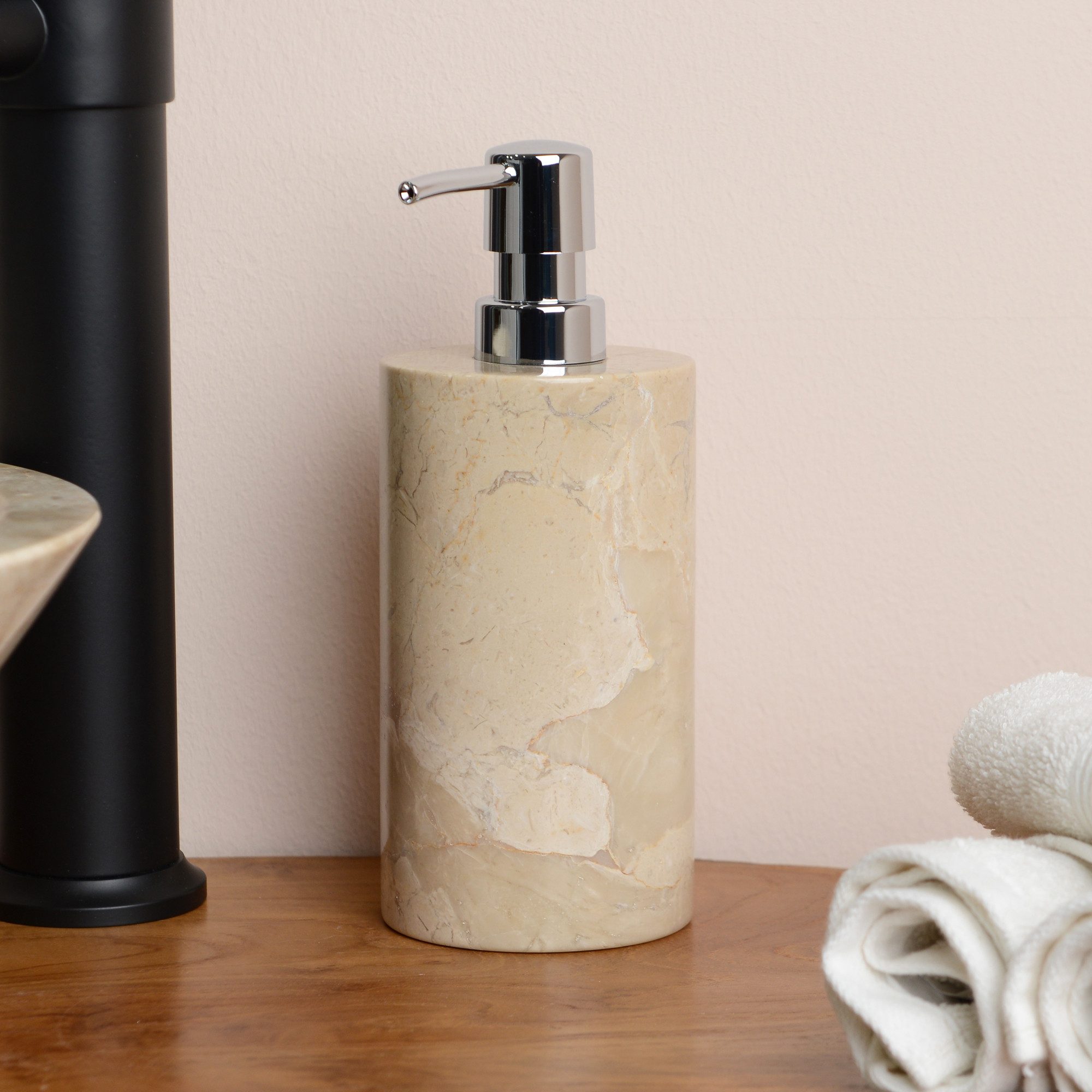 wohnfreuden Seifenspender Marmor Naturstein Seifenspender 15 cm creme rund, 1238