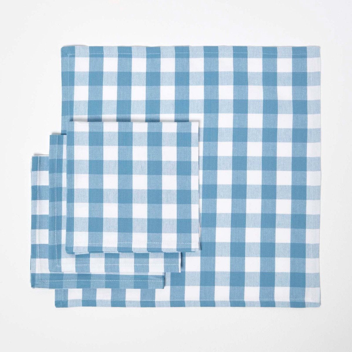 Homescapes Stoffserviette 4er-Set Stoffservietten blau kariert – 45 x 45 cm, 100% Baumwolle