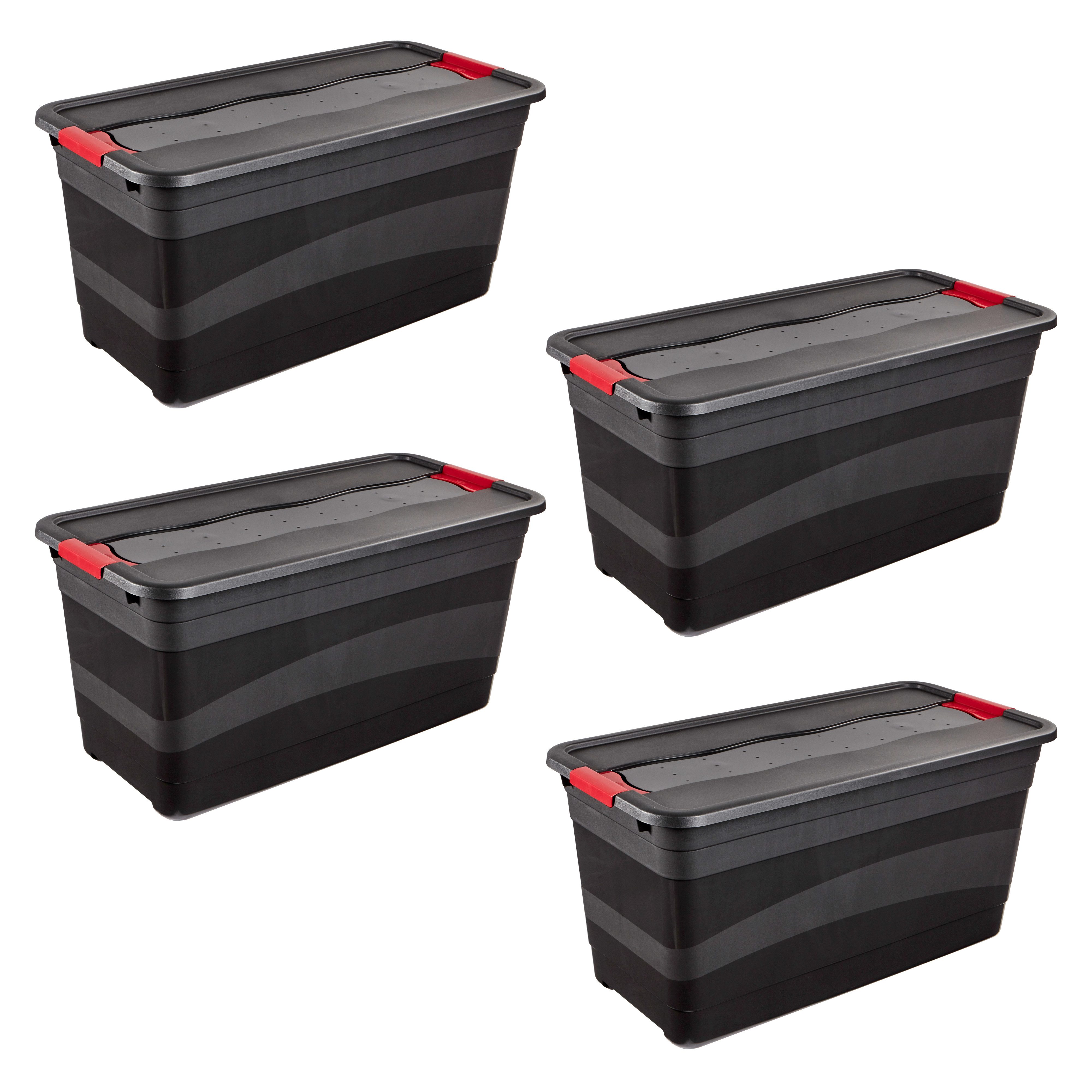 keeeper Transportbehälter eckhart, 4er Set Transporbox, 83 L, 79,5 x 39,5 x 40 cm, (Set, 4-St), seitl. Clips, Griffe am Boden, stoßfeste Seitenwände, robuster Deckel