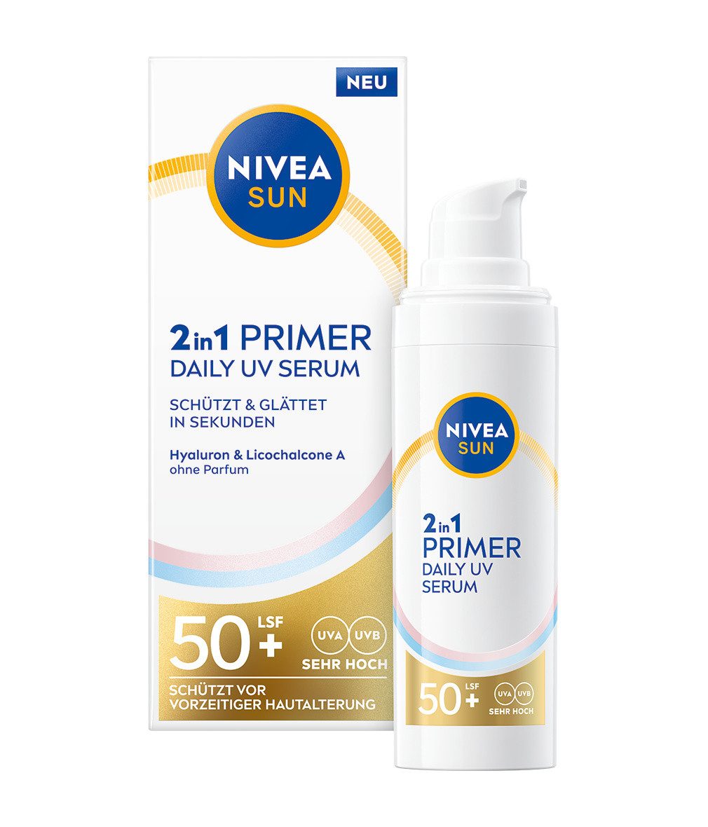 Nivea Sun Sonnenschutzpflege SUN UV Face Primer Serum LSF 50+ 30ml, 1-tlg., UV-Serum ist nicht fettend, nicht klebend