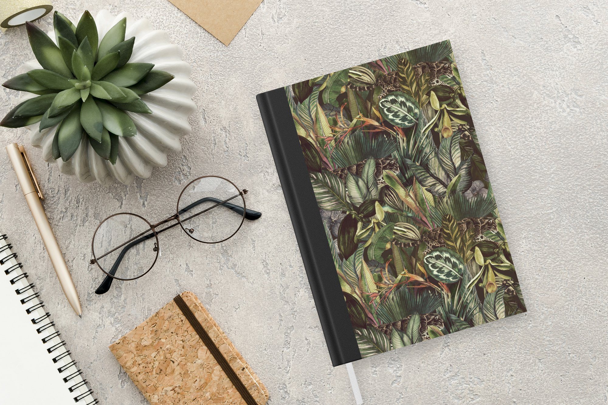 MuchoWow Notizbuch Blätter - Dschungel - 98 Seiten, Merkzettel, Haushaltsbuch Muster, Journal, Notizheft, A5, Tagebuch