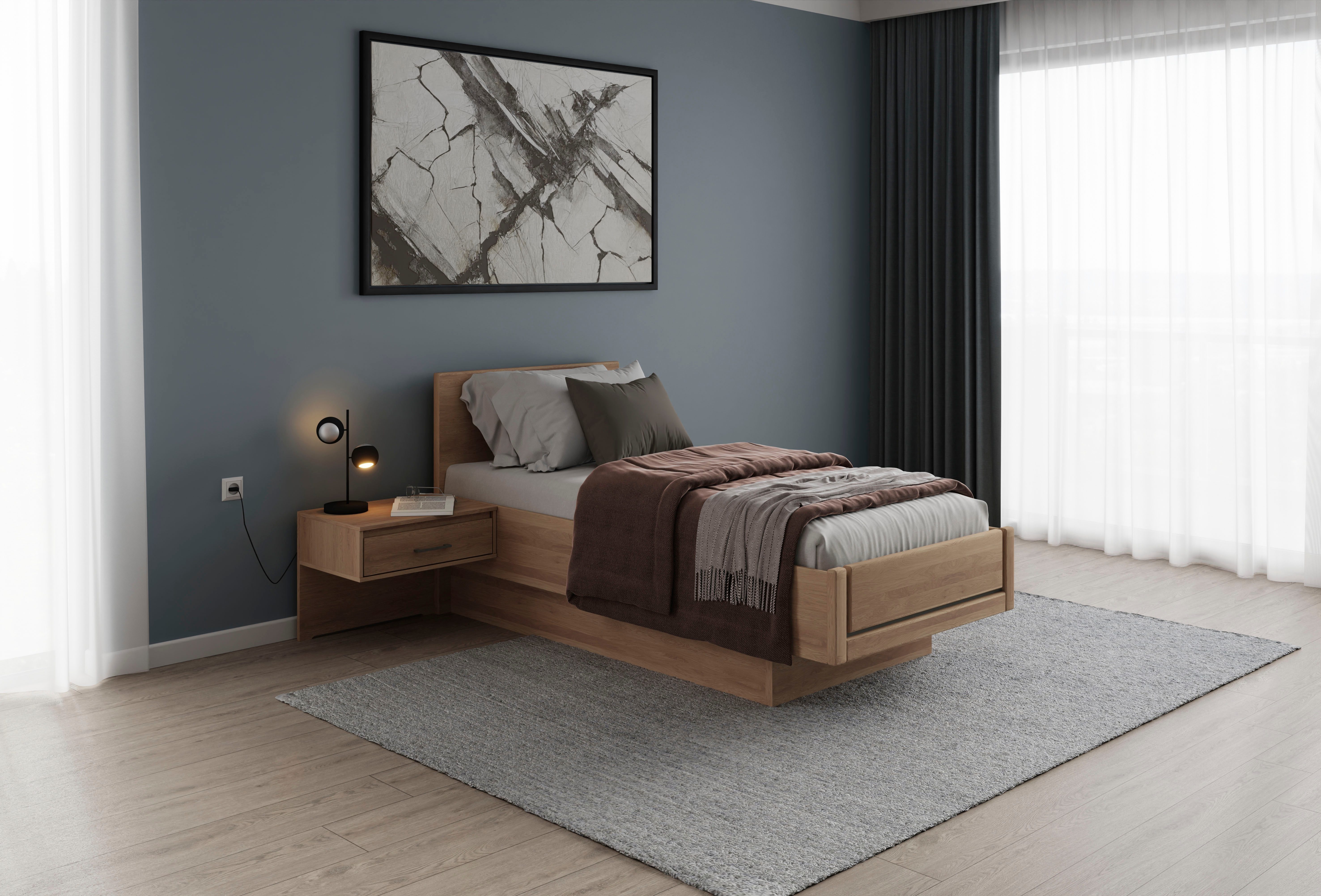 Musterring Holzbett Sorrent, Bettgestell, Bettrahmen, teilmassiv Eiche (MADE IN GERMANY), Eiche teilmassiv, Liegehöhenverstellung, in schwebender Optik