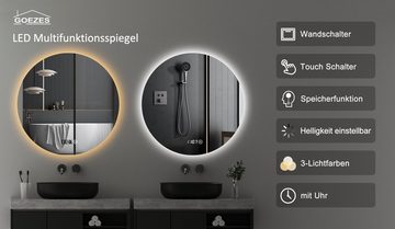 WDWRITTI Spiegel Rundspiegel LED 60cm Badspiegel Wandspiegel mit beleuchtung (3000/4500/6500K, Dimmbar, Speicherfunktion, Touch, Wandschalter), Energiesparend, IP44