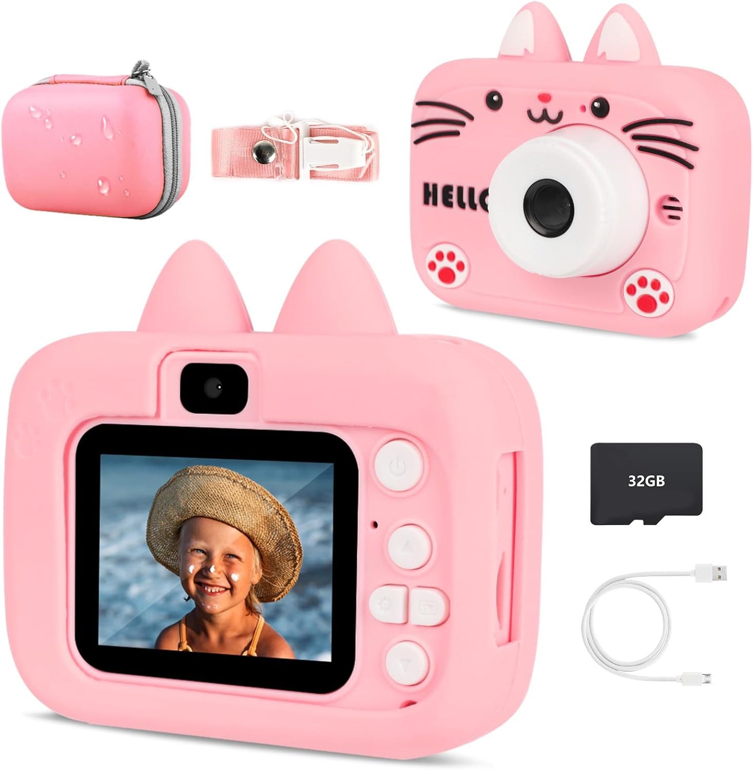 Spielzeug-Kamera 2" Display 1080P, Digitalkamera mit 32GB SD-Karte Kinderkamera