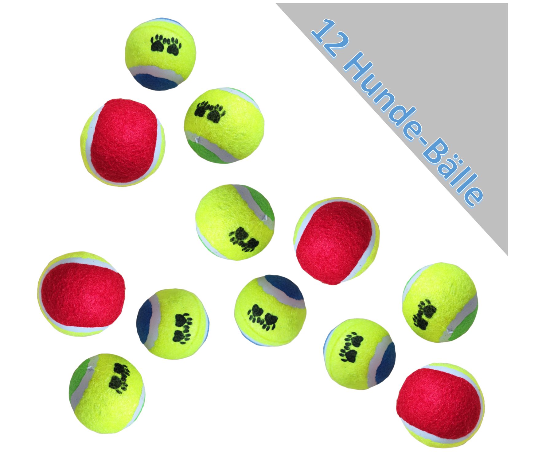 bunt Farben, gut Spielen Katze Ausdauer auffindbar, Toys Tierball Hundeball ~6,5cm Hundespielzeug Tennisball Bälle 12 gut Helle Agility auffindbar Training auspowern Hundebälle Haustier Helle Ball Spaß Tennisbälle HMH-Shop Farben Ø Hund Dog