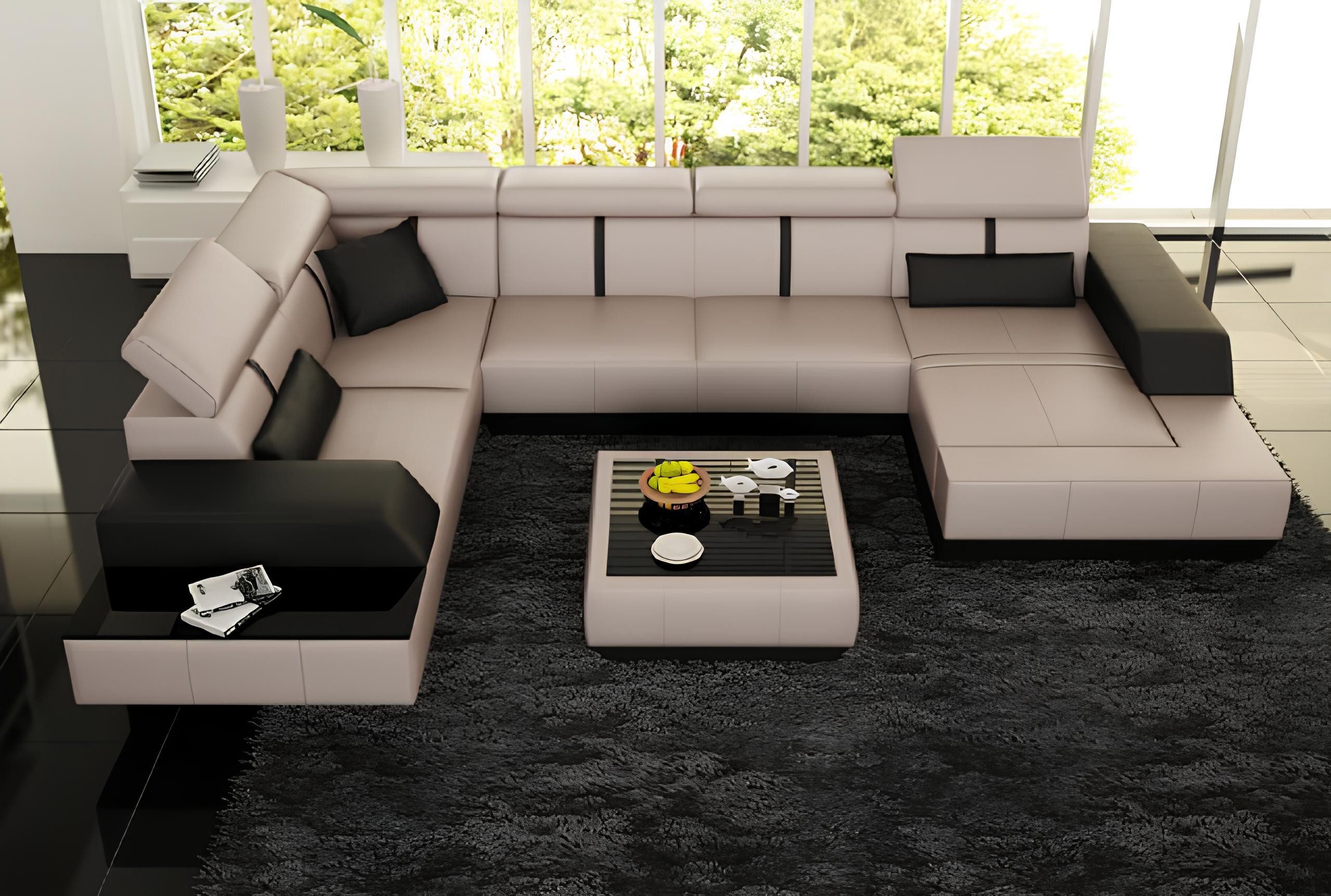 JVmoebel Wohnlandschaft Moderne Ledersofa-Wohnlandschaft mit USB-Anschluss in Schwarz, Made in Europa