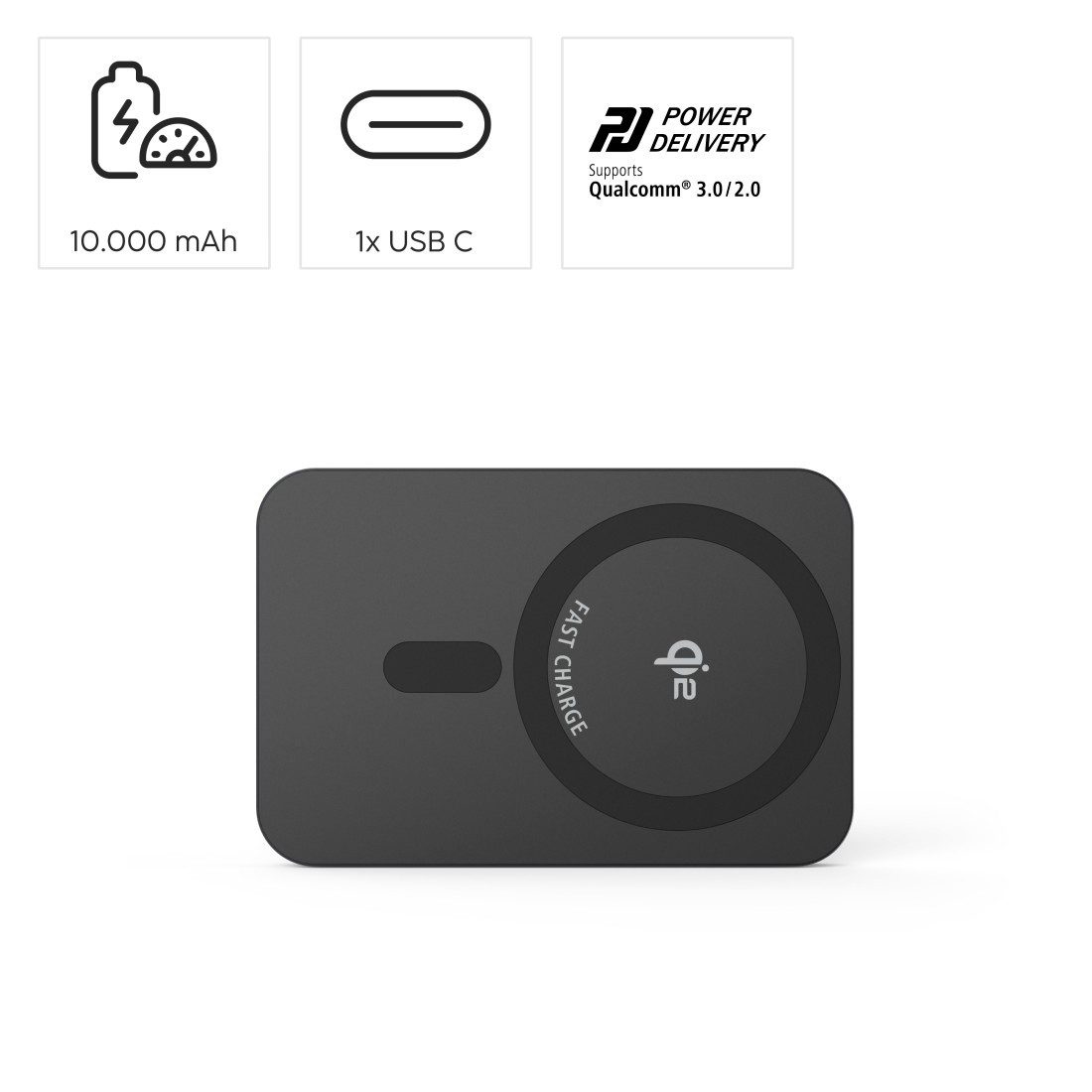 Hama Kabelloses Power Pack mit Qi2 (10000 mAh, magnetisch unterwegs Laden) Powerbank 10000 mAh, Qi2-zertifiziert, induktiv Laden, MagSafe-kompatibel