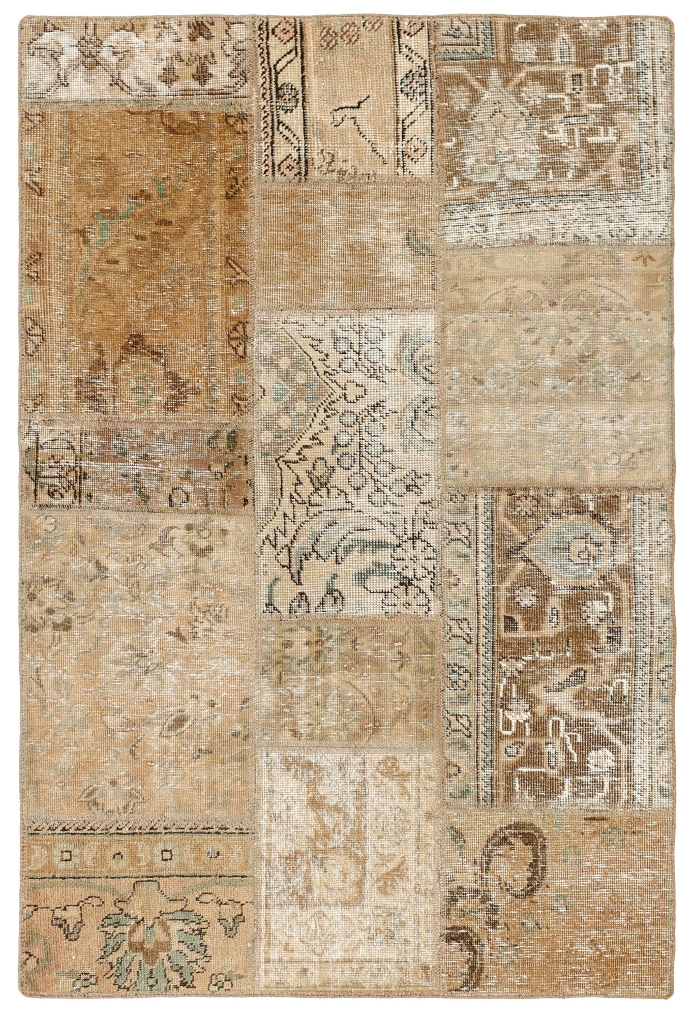 Wohnando Teppich MY-RUG Vintage Patch Work Floral & Ornamentiert 159x106cm, Rechteckig, Höhe: 10 mm, Handgeknüpfter Teppich,Handgesponnene Wolle, mit Naturfarben gegärbt