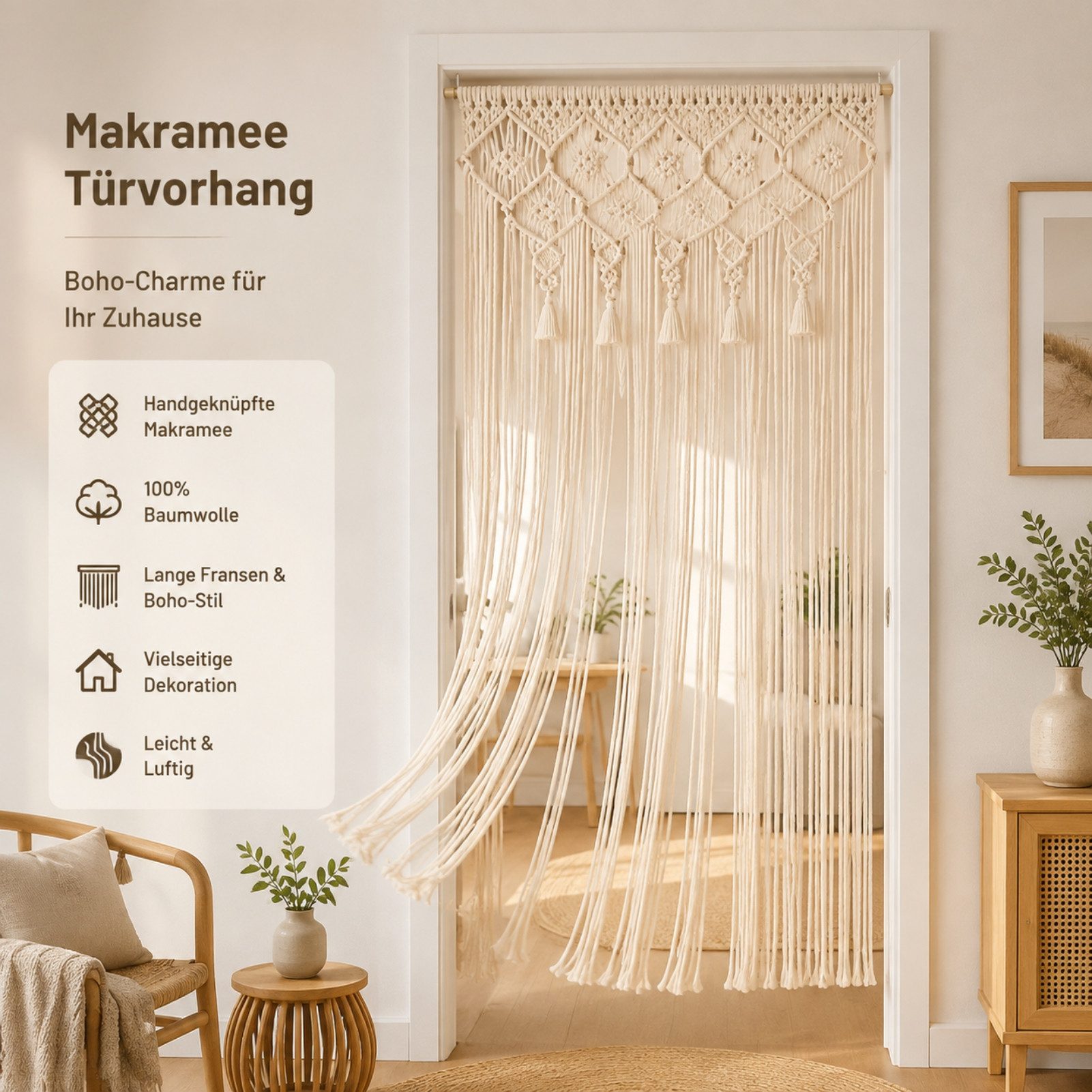 Jumpeak Türvorhang feinmaschige Webart,Wohnen,Akzentwand,Hochzeit,Wandteppich,Türvorhang, Türvorhang,Dekoration,Raumteiler im Eingangsbereich,Quastenverzierung