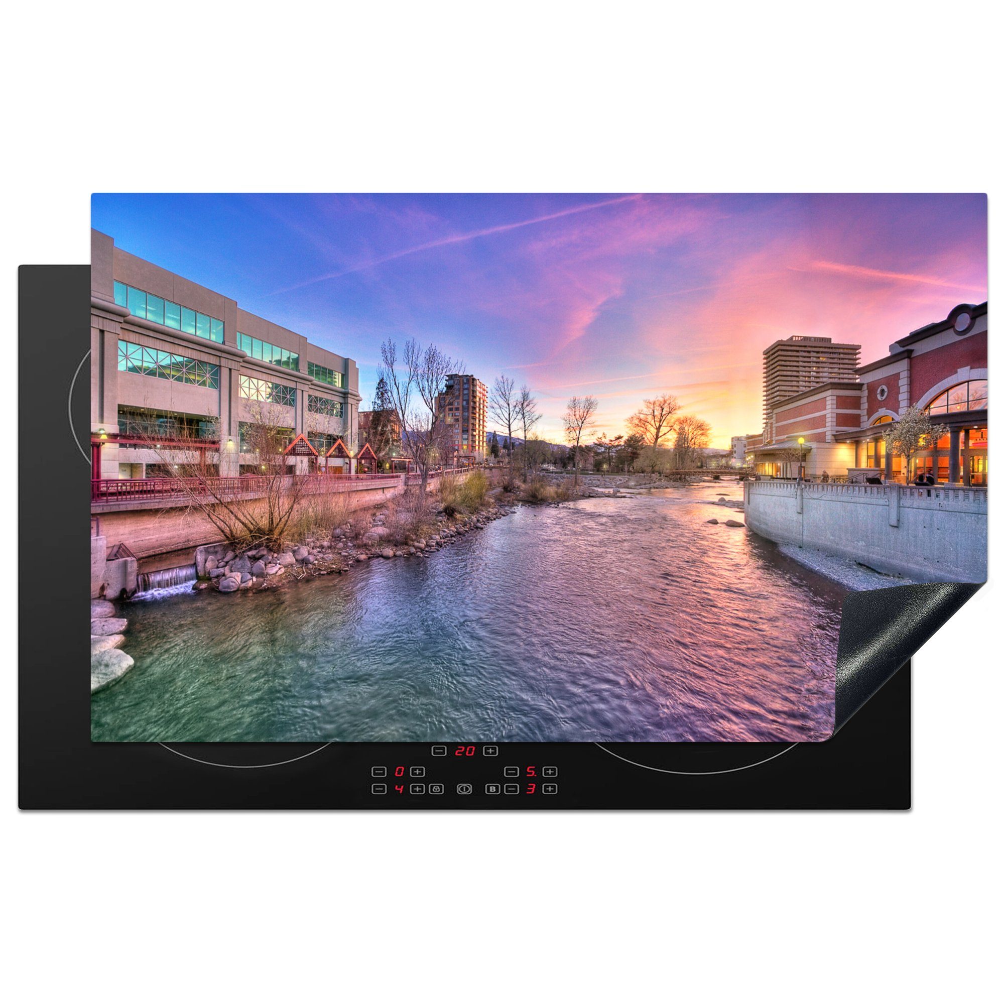 Arbeitsplatte Herdblende-/Abdeckplatte MuchoWow für tlg), cm, 83x51 Vinyl, küche Reno Ceranfeldabdeckung, - - Wasser, (1 Panorama