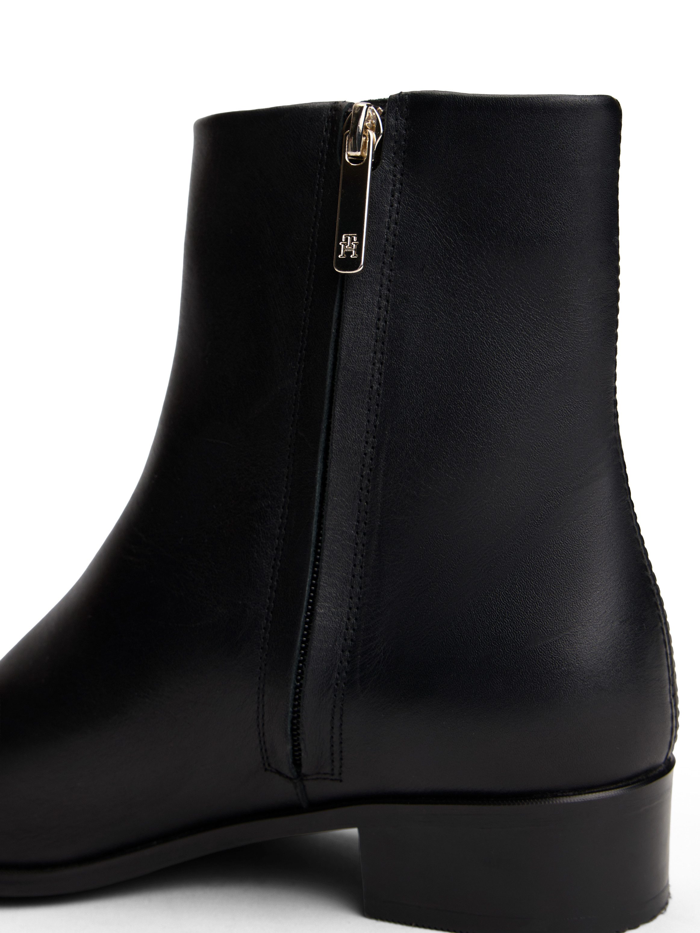 Tommy Hilfiger TH LEATHER POINTY ZIP BOOTIE Stiefelette, Blcokabsatz, Businessschuh, Westernstiefelette in spitzer Form