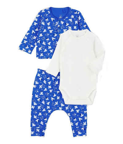 Petit Bateau Anzug 3-teilig Petit Bateau Kombination 3 Teiler allover Vogelprint blau