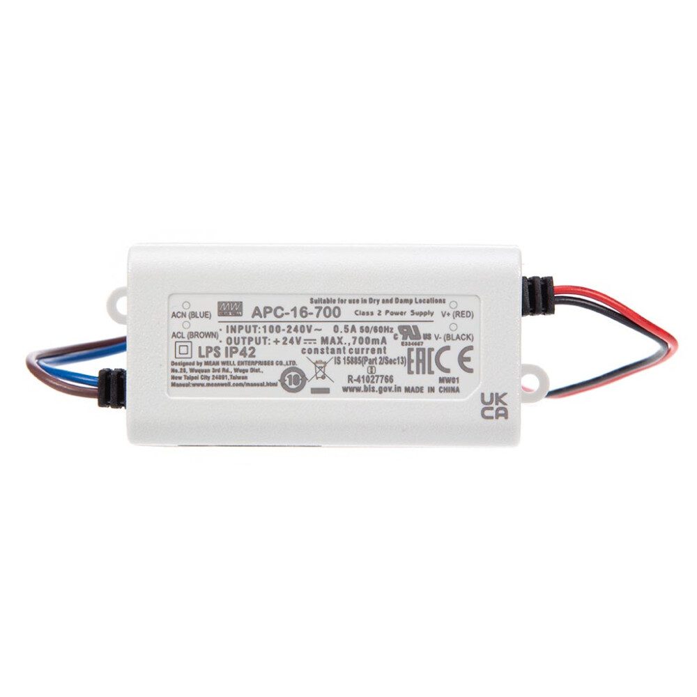 MeanWell Rundstecker LED-TREIBER - KONSTANTSTROM - 1 AUSGANG - 700 mA - 16 W, 1-tlg.