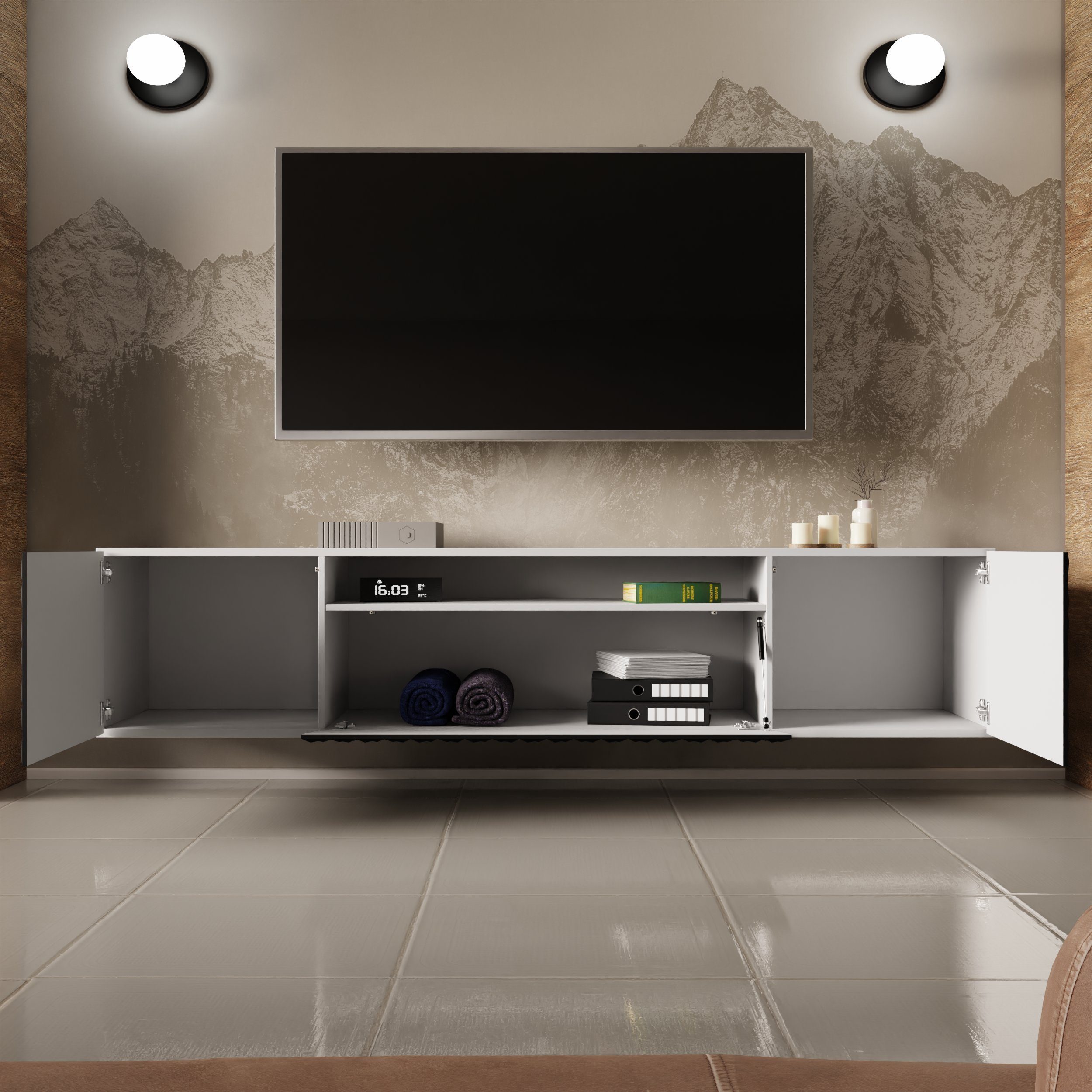 Beautysofa TV-Schrank Modernes RTV-Kabinett mit gefräster günstig online kaufen