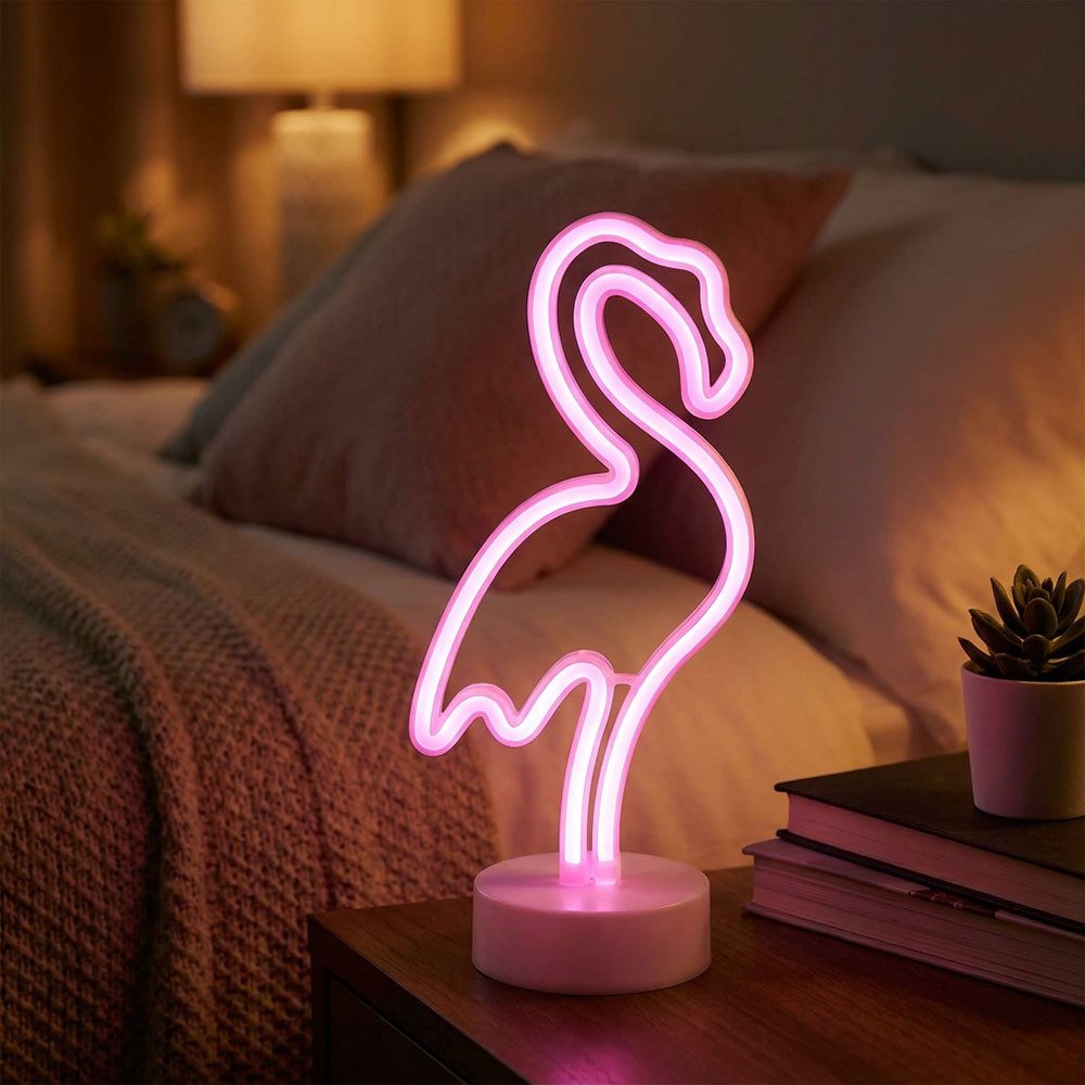 GLOBO LIGHTING LED Tischleuchte, LED-Leuchtmittel fest verbaut, Kaltweiß, Warmweiß, Neutralweiß, Tageslichtweiß, Farbwechsel, Tischleuchte Neonlicht Dekolampe LED Flamingo pink weiß Kinderzimmer