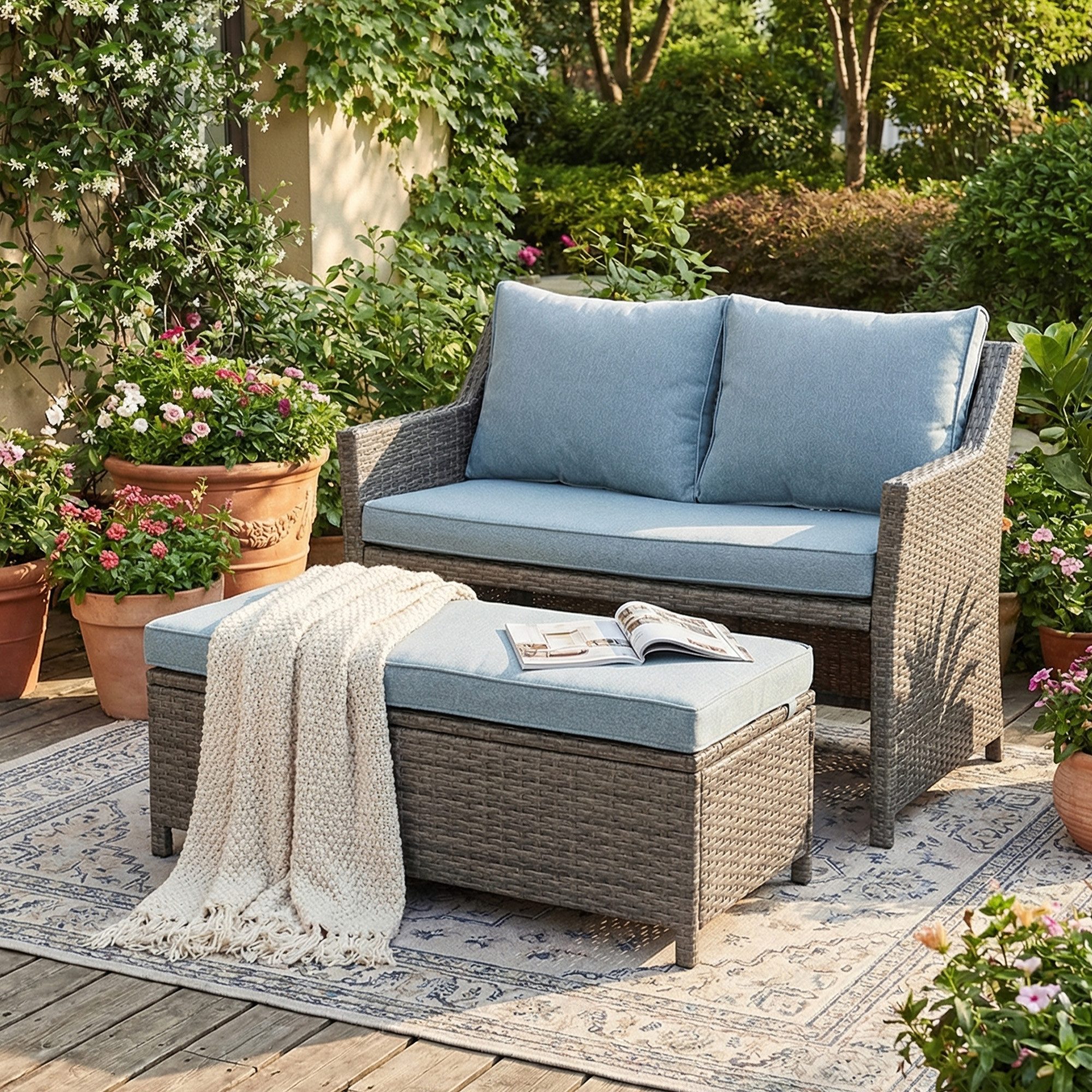 Gartenbank 2-tlg Outdoor Rattan Gartenbank