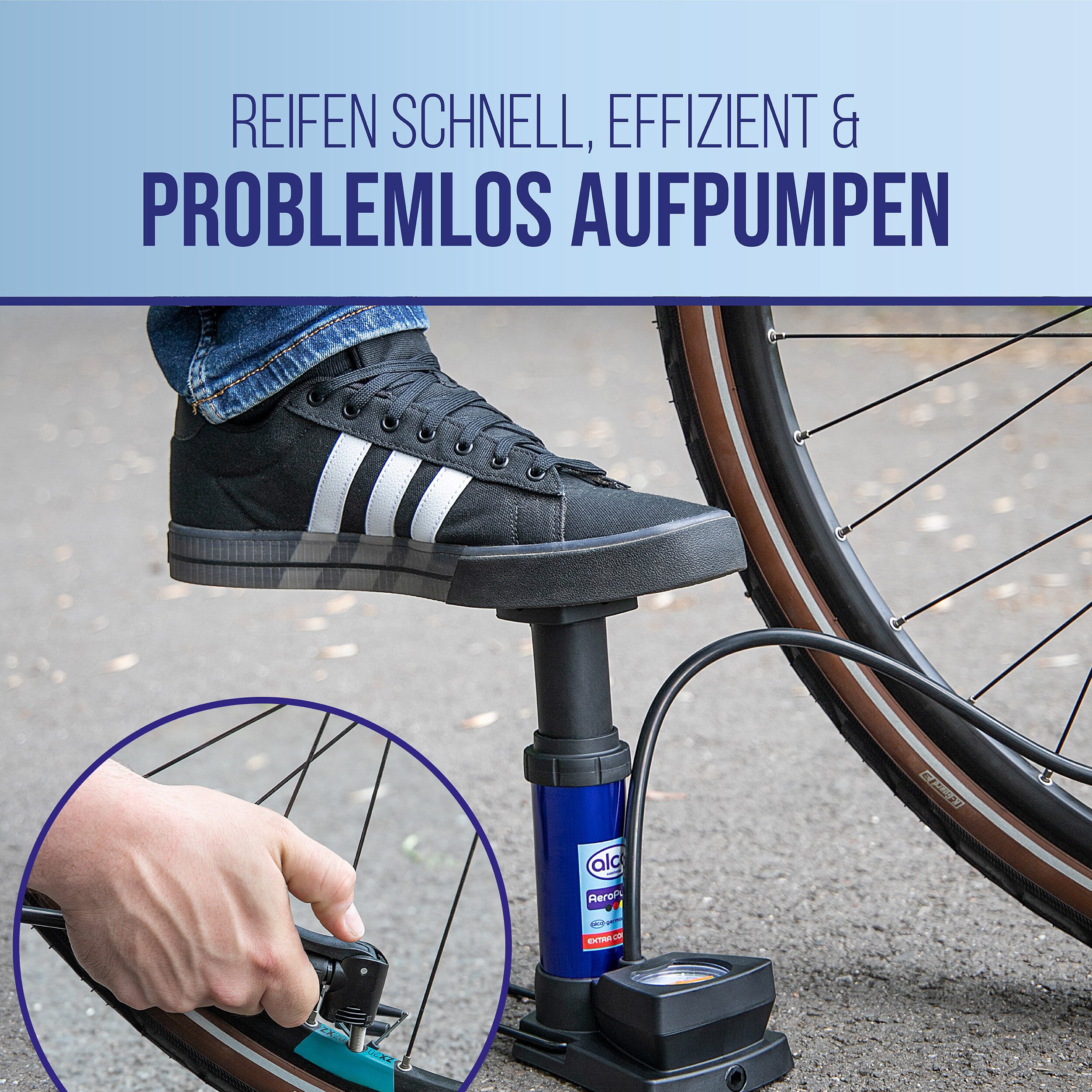 alca Luftpumpe Luftpumpe Mini Standfußpumpe Mini Standfußpumpe mit Manometer (1-tlg) – Bild 5 von 5