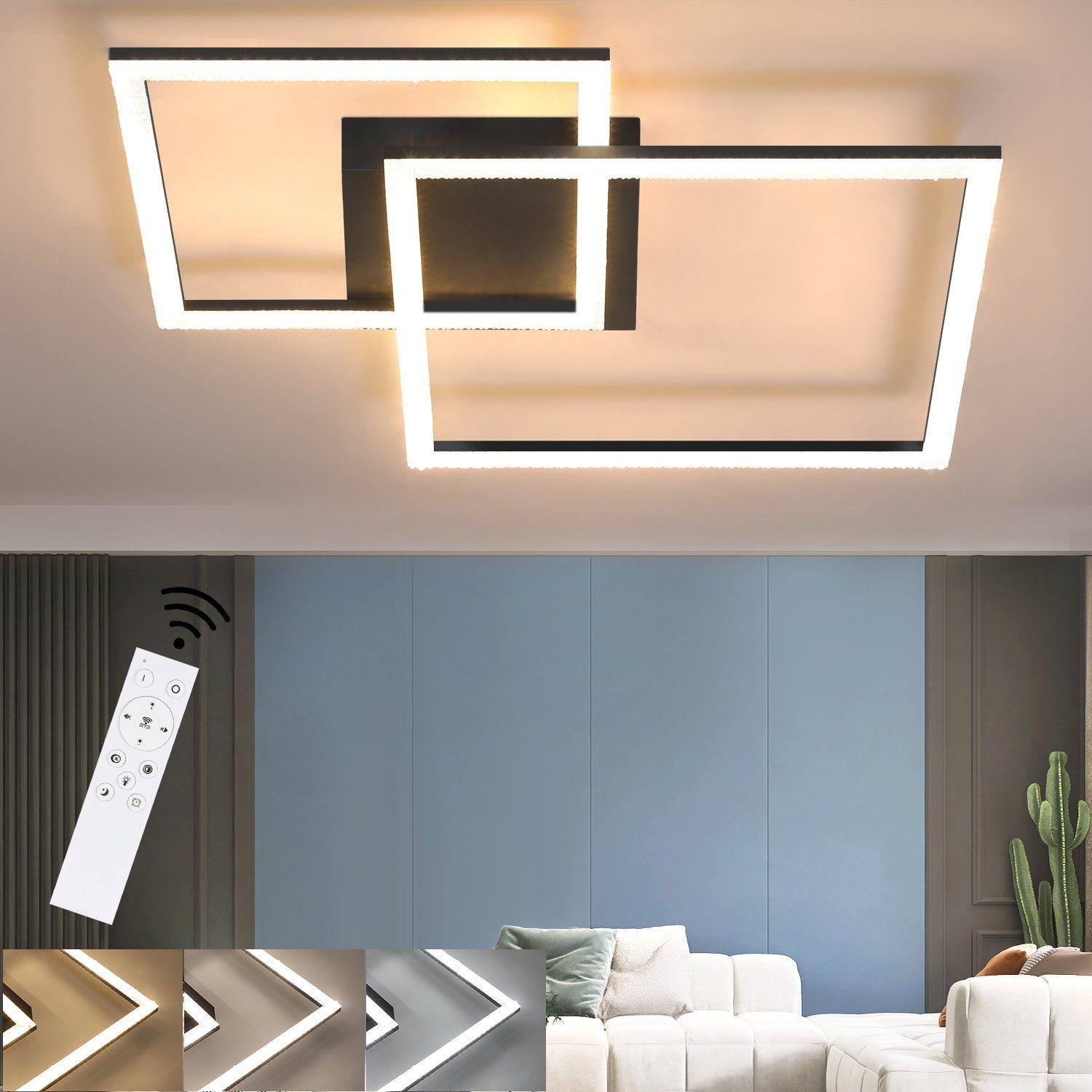 Nettlife LED Deckenleuchte 54W Dimmbare Moderne mit Fernbedienung für Küche Esszimmer, LED fest integriert Schwarz