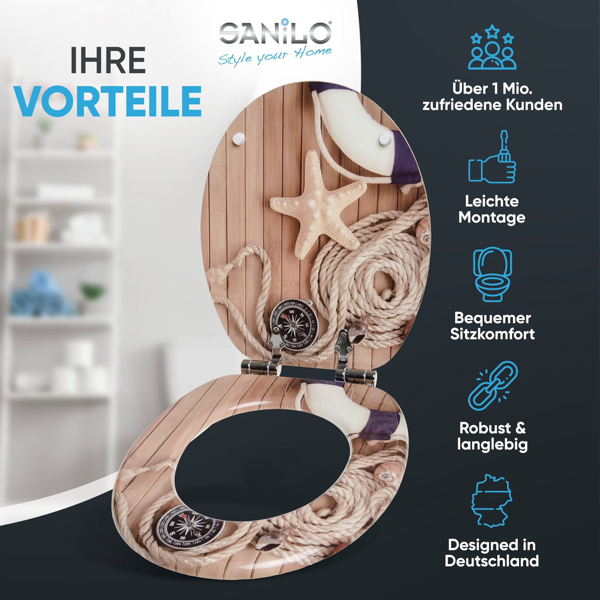 Sanilo WC-Sitz mit Absenkautomatik, viele schöne Toilettensitze direkt vom Hersteller, Premium Toilettendeckel, moderner Klodeckel, leichte Montage