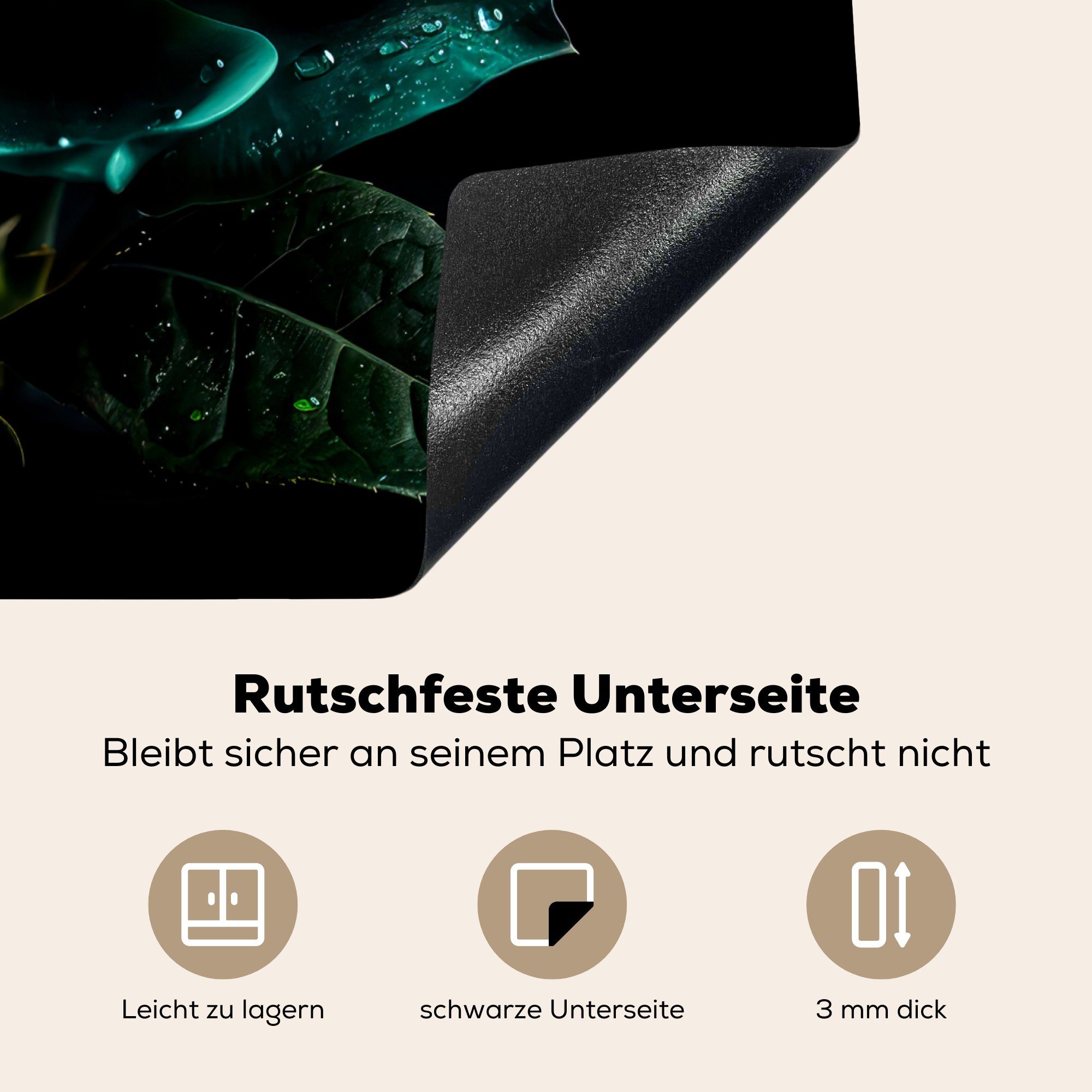 Ceranfeldabdeckung Rosen - Blau Schwarz, Vinyl, Blumen cm, (1 - MuchoWow Porträt tlg), - Arbeitsfläche Herdblende-/Abdeckplatte 60x52 - Mobile nutzbar,