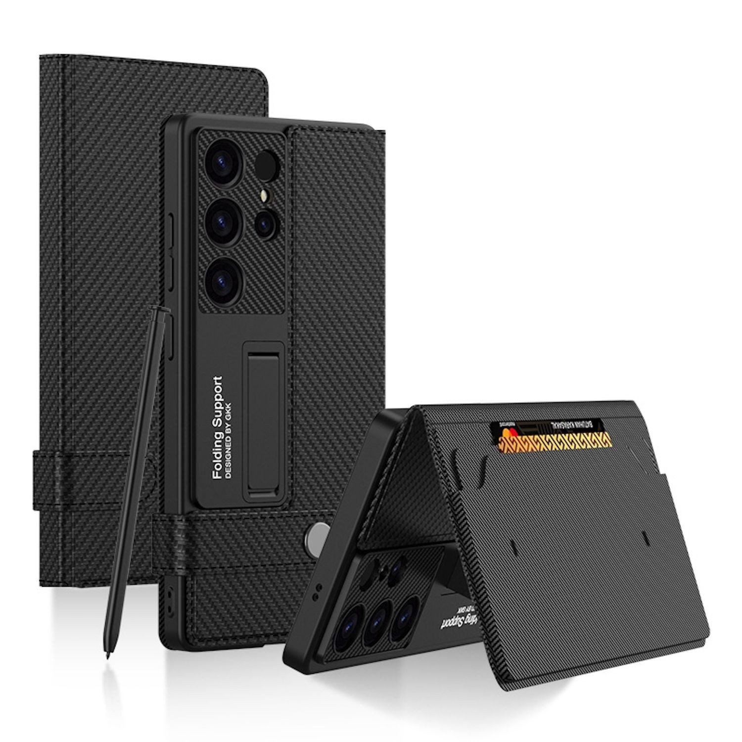Handyhülle Für Samsung Galaxy S25 Ultra GKK Flip Wallet Leder / TPU Hülle Carbon