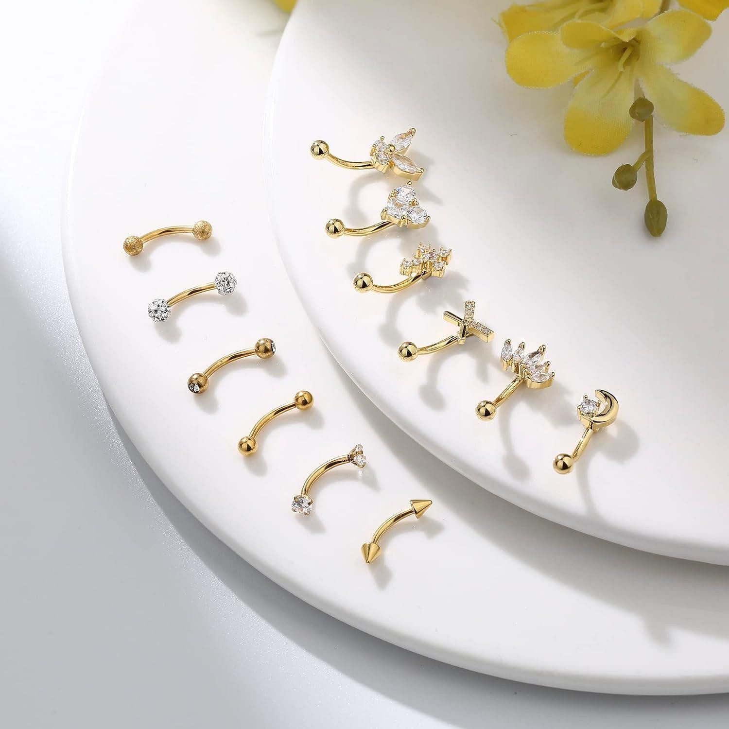 Dochais Augenbrauenpiercing 12 Stück Augenbrauen Piercing Set Curved Barbell Rook Daith Schmuck