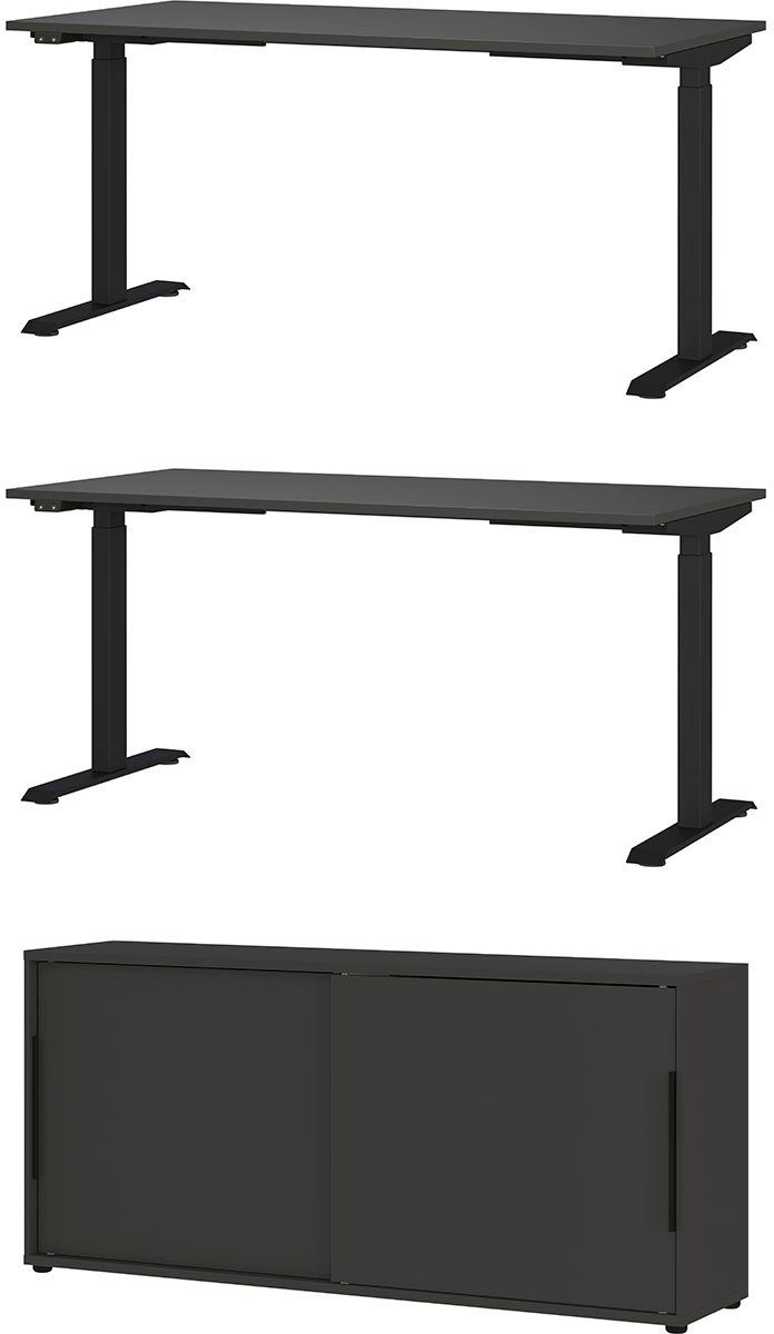 GERMANIA Büromöbel-Set Mailand, (3-tlg), inkl. 2 Schreibtischen und Schiebetürenschrank