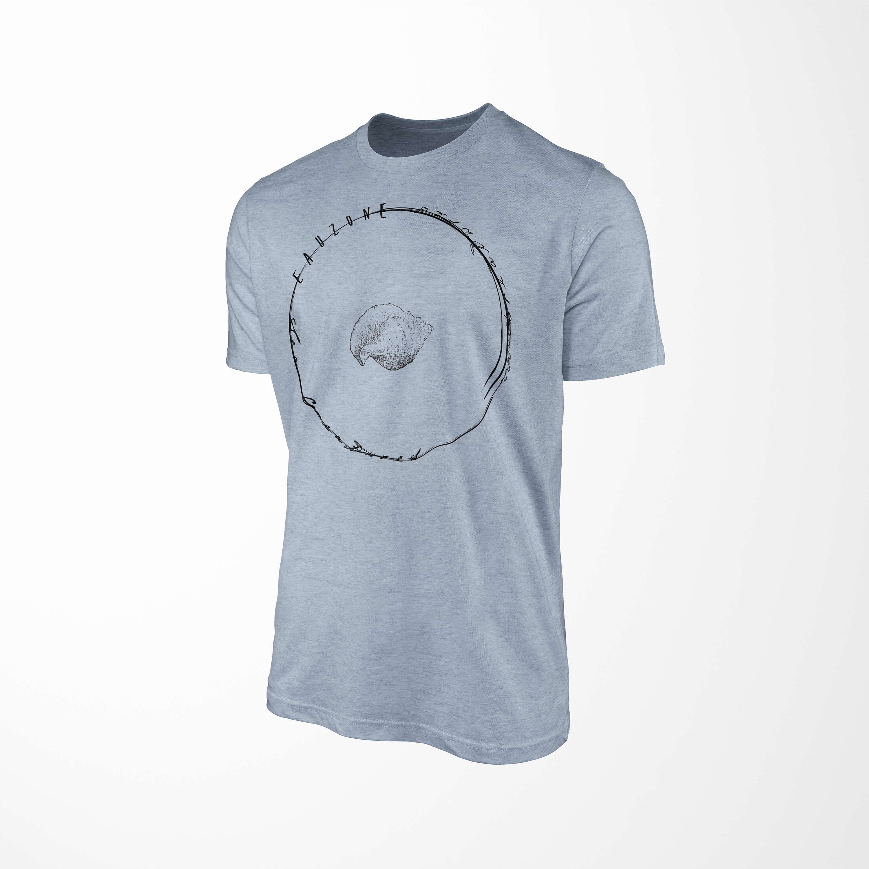 Sinus Art feine Tiefsee Fische Struktur T-Shirt Serie: Sea Creatures, sportlicher Schnitt - Stonewash und Sea / 002 T-Shirt Denim