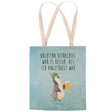 Mr. & Mrs. Panda Tragetasche Pinguin Bier - Eisblau - Geschenk, Beuteltasche, Oktoberfest, Einkauf (1-tlg), Stilvolles Design