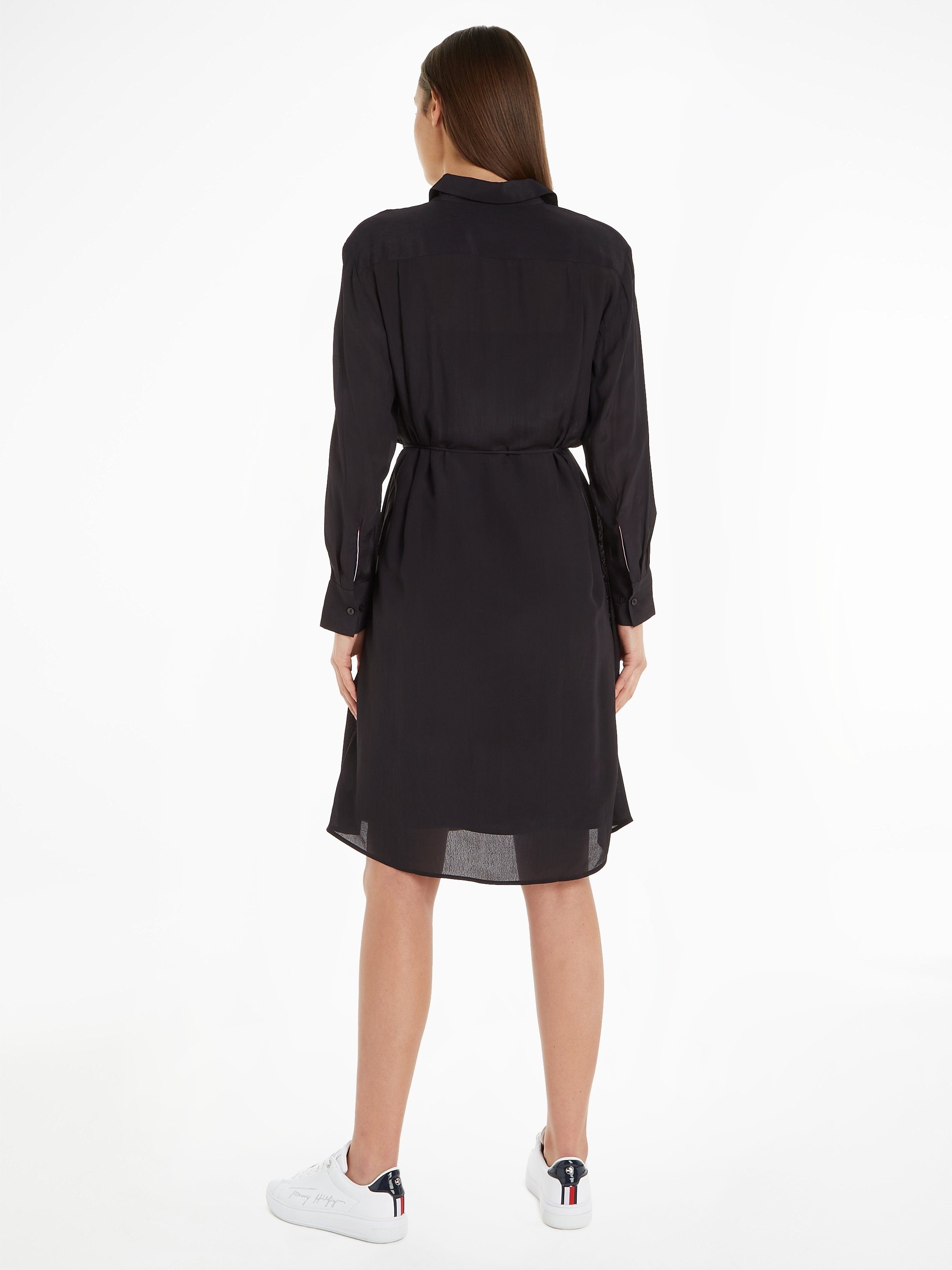 Tommy Hilfiger Blusenkleid VISCOSE Black DRESS mit CREPE Logopatch KNEE FLUID