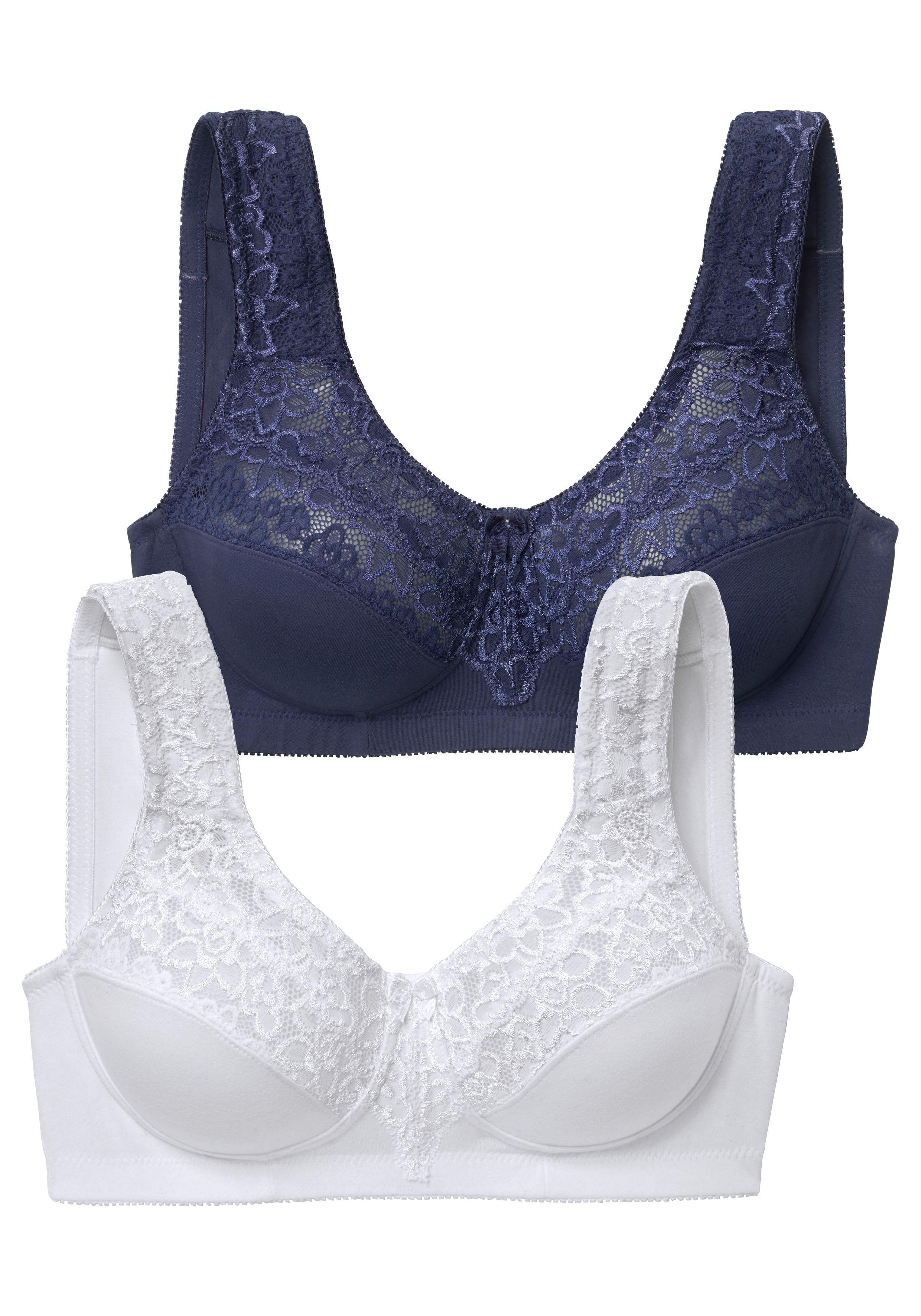 petite fleur by Lascana Entlastungs-BH, BH ohne Bügel, bügelloser BH, Komfort-BH, Baumwoll-BH (Packung, 2 Stück) mit breiten Trägern & Spitzeneinsätzen, große G – Bild 2 von 5