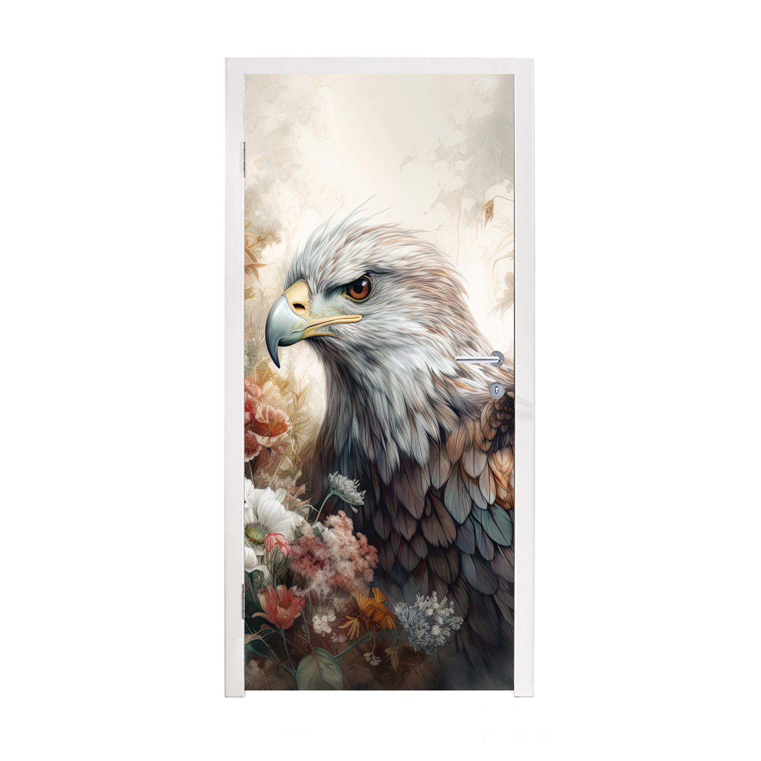MuchoWow Türtapete Adler - Adler - Vogel - Blumen - Natur, Matt, bedruckt, (1 St), Fototapete für Tür, Türaufkleber, 75x205 cm