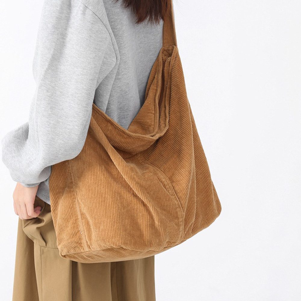 FOUORTUNATE-BEE Schultertasche Cord Umhängetasche Casual Crossbody Mode Retro große Tasche – Bild 3 von 5