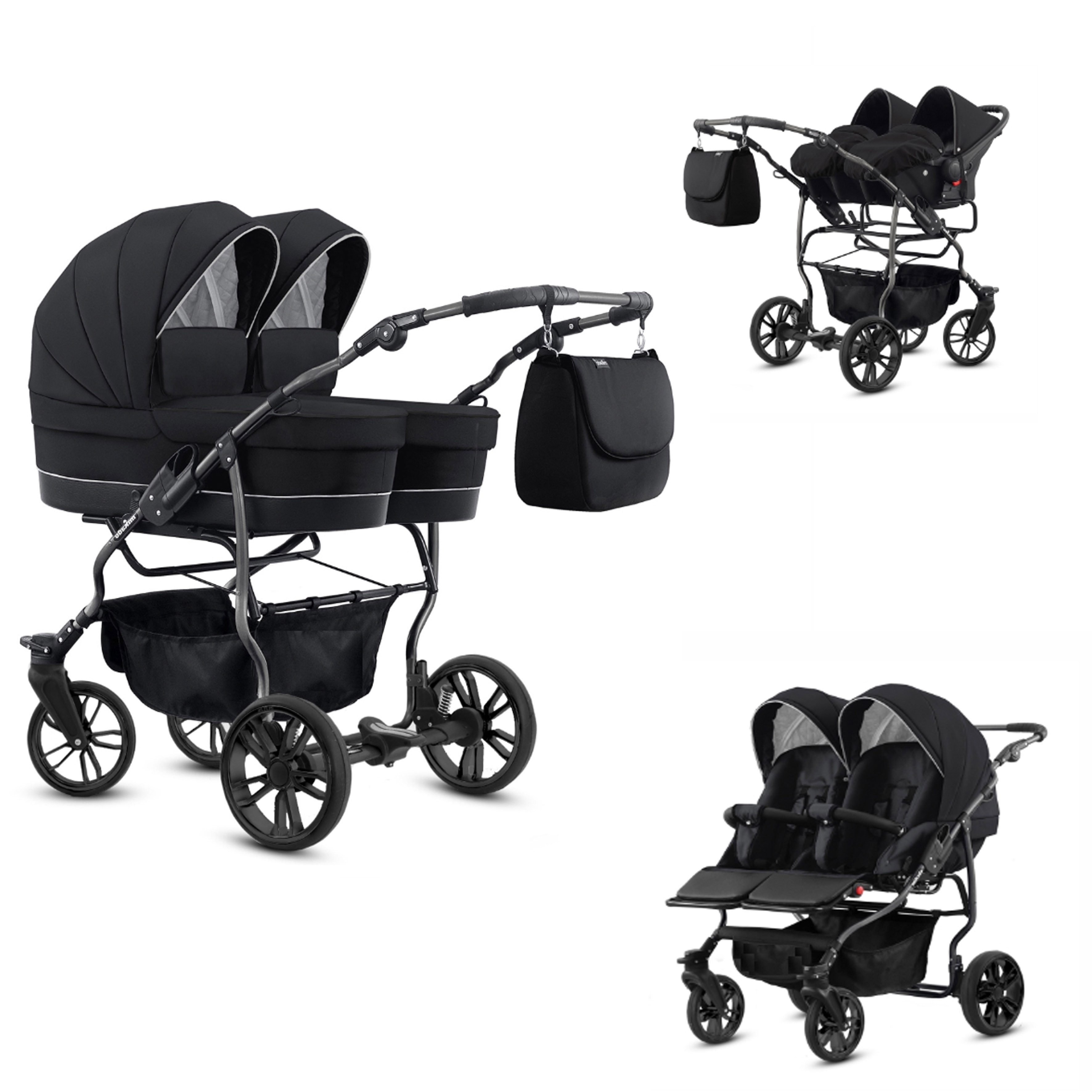 Zwillingswagen Twin Lux 4 in 1 inkl. Sportsitze, Autositze und Zubehör in 7 Farben
