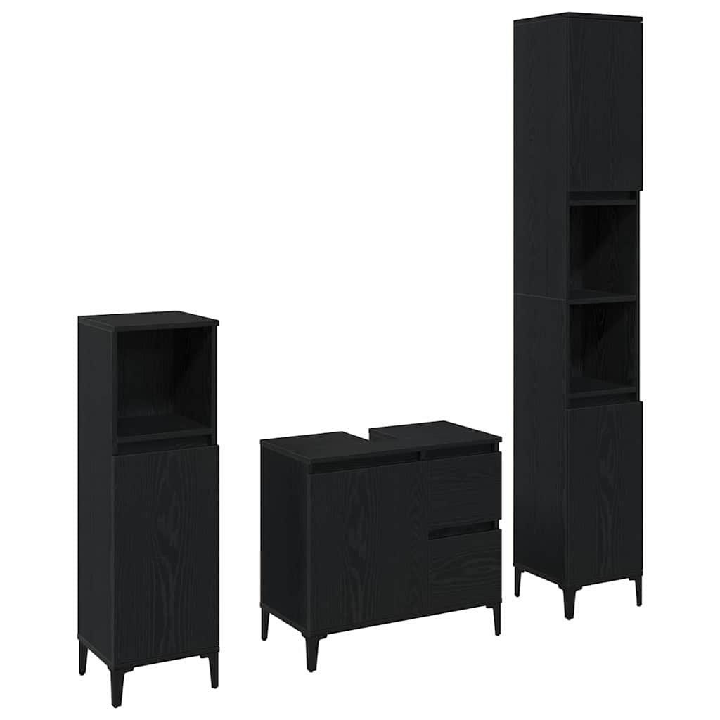 vidaXL Badezimmermöbel-Set Wandmontiert 3 pcs Schwarz Eichen-Optik, (3-St)